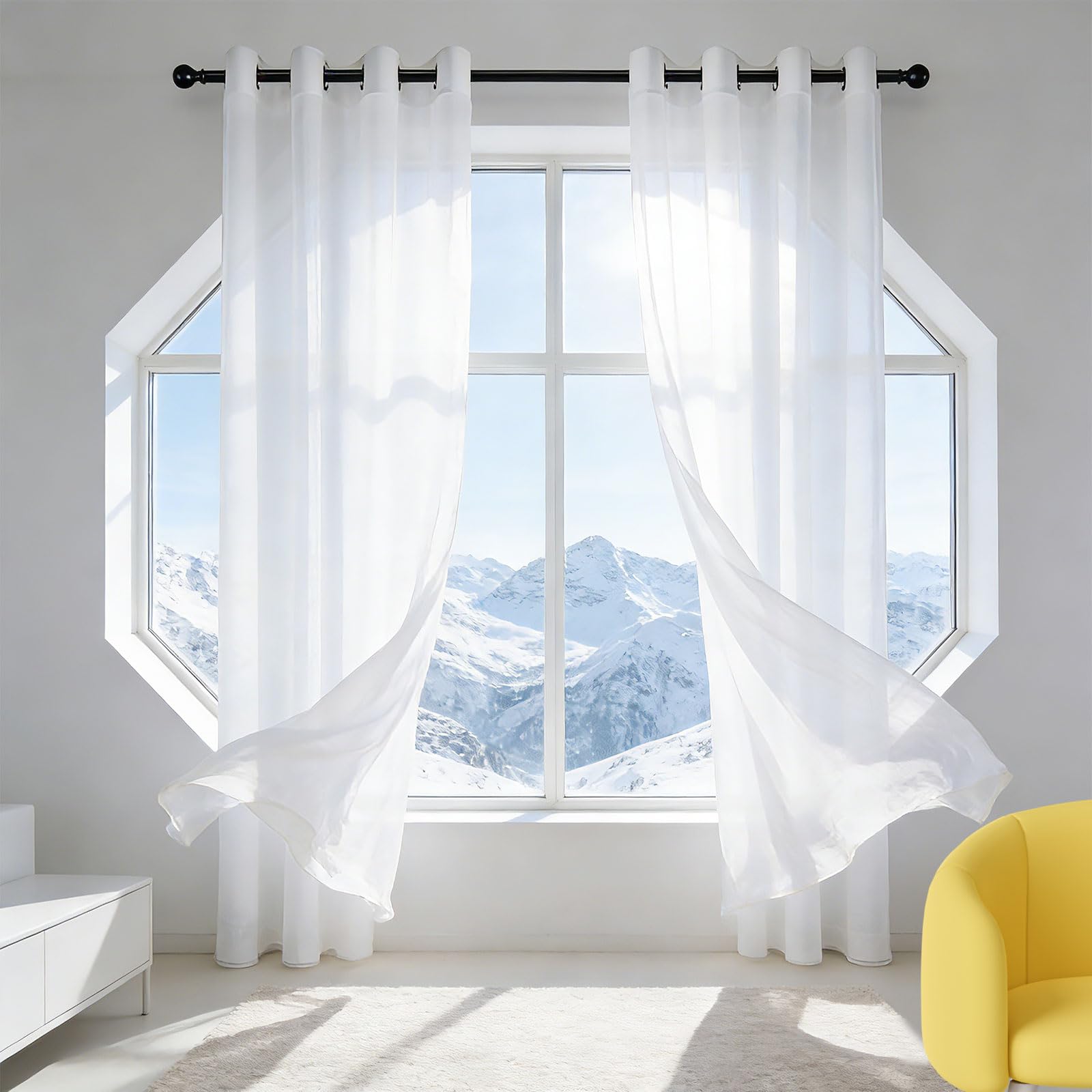 Rideau voilage anti-UV blanc de 55x255 cm pour bloquer le soleil sans perdre la luminosité