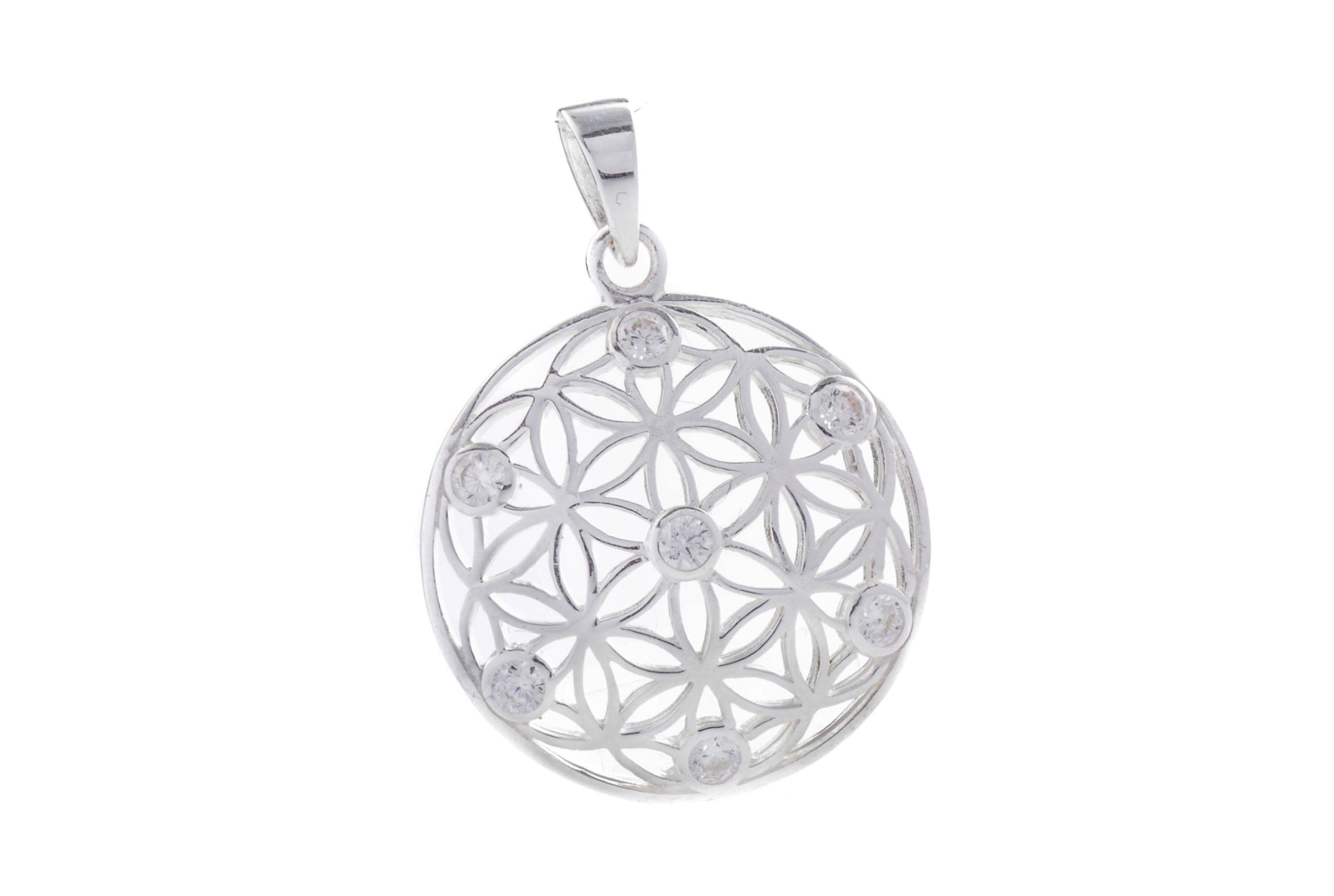 Windalf Bohemia Silber Anhänger LOREEN Ø 2.7 cm Blume des Lebens weiße Steine 925 Sterlingsilber