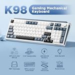 K98 Clavier mécanique sans fil,Tri-Mode BT5.0/2.4GHz/USB-C Clacher personnalisé à chaud, structure de jet,RGB Clavier de jeu rétroéclairé pour gagner & Mac (blanc et bleu,Milk-V2 Interrupteur)