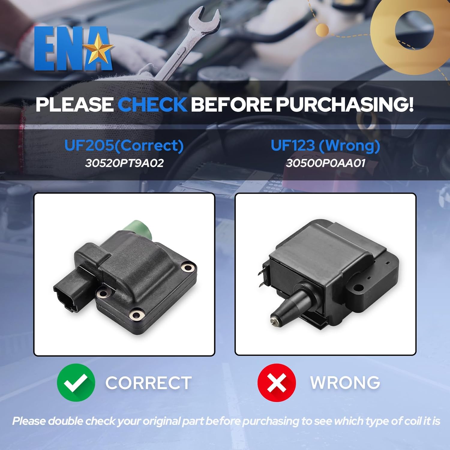 ENA Set of 1 Ignition Coil Pack Compatible with Honda Accord 1994 1995 1996 1997 (TEC Distributor) Prelude 1997 1998 1999 2000 2001 L4 2.2L Replacement for 30520PT9A02 UF205
