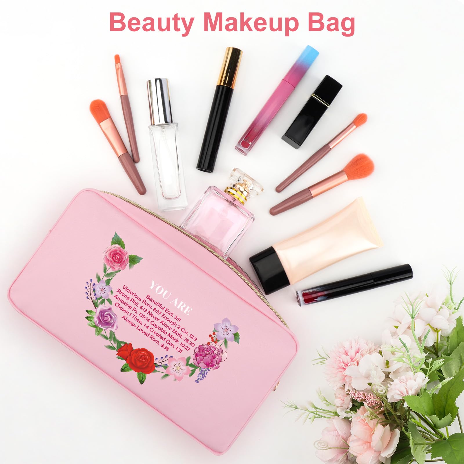 Christian Bible Verse Gift for Women Oxford Cloth Cosmetic Bag for Sister Friend Daughter Teen Girls Mum Baptism Presents Religious Inspirational Quote Toiletry Bag - Image 4