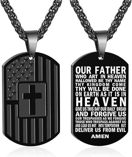 DuoDiner American Dog Tag Necklace Bible Verse Pendant, First Communion Baptism Confirmation Religious Jewelry Gifts