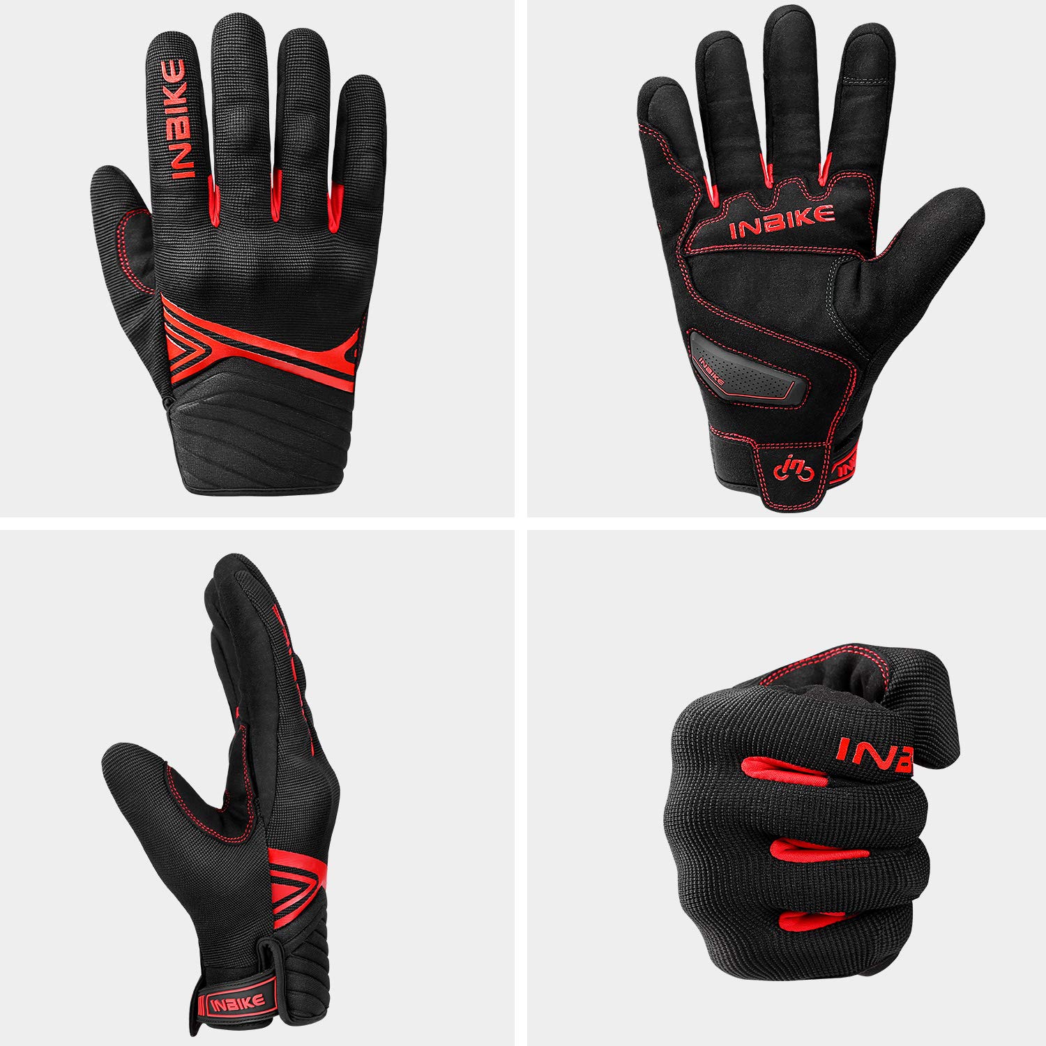 INBIKE Gants de moto d'hiver imperméables en polaire thermique avec rembourrage en TPR pour paume de la main Rouge Taille L