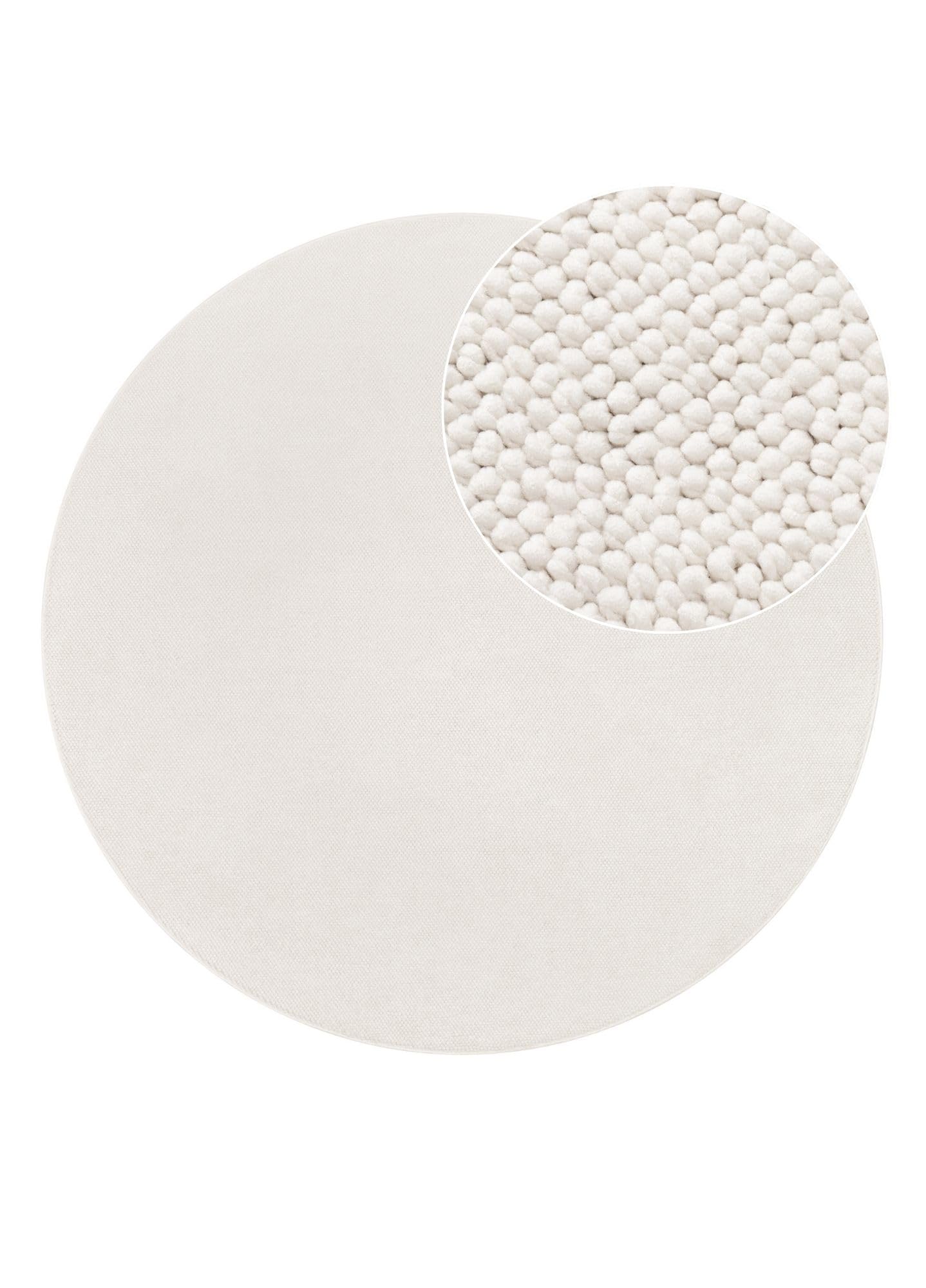 TAPISO Agra Rund Teppich Creme Einfarbig Wohnzimmer 100 x 100 cm