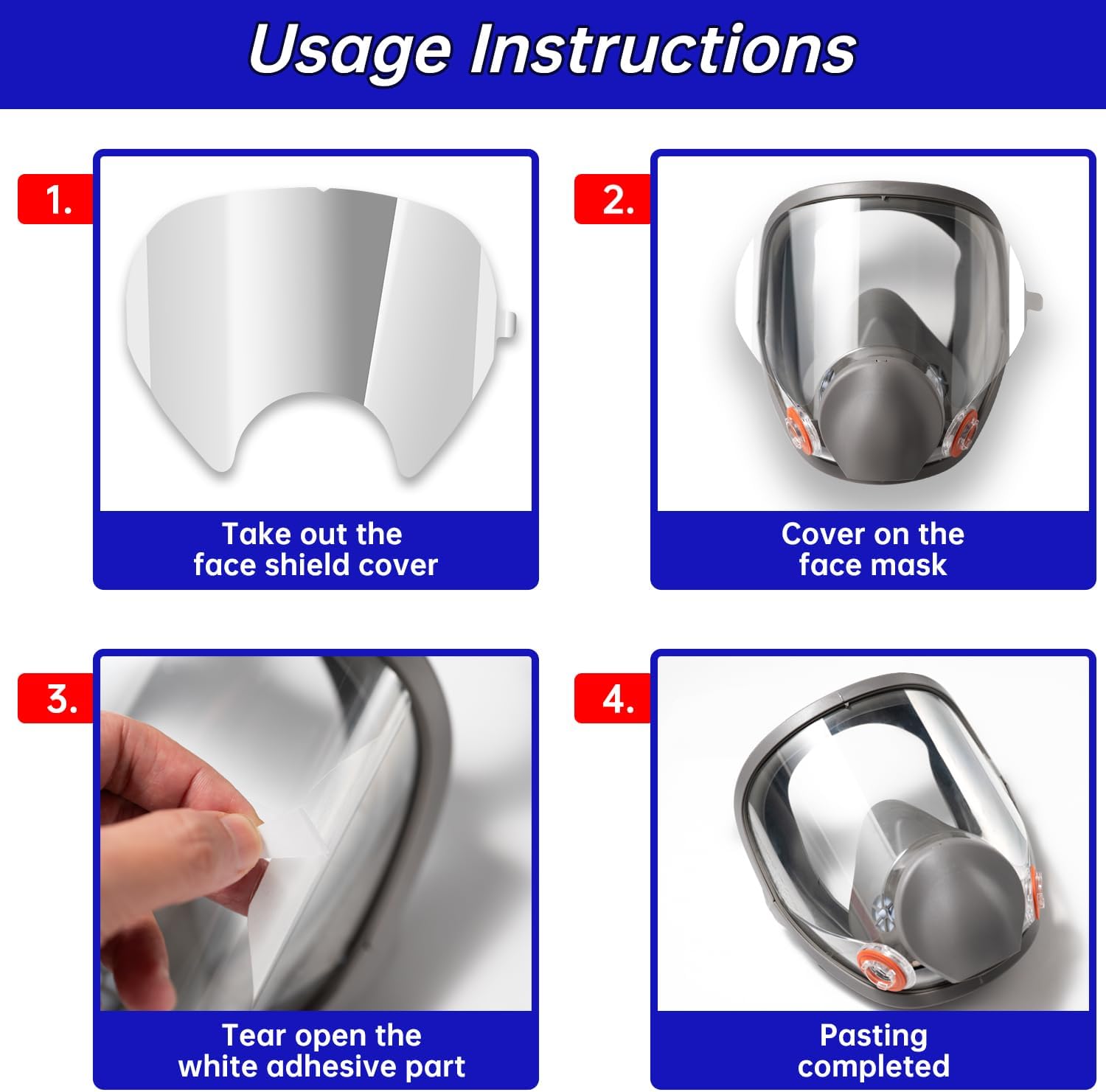 40Pcs Peel‑Off Lens Cover for 3M 6000‑6900 Respirator Masks | Disposable easy‑peel faceshield film. Protects full‑face mask lens from scratches, dust and work‑site debris.