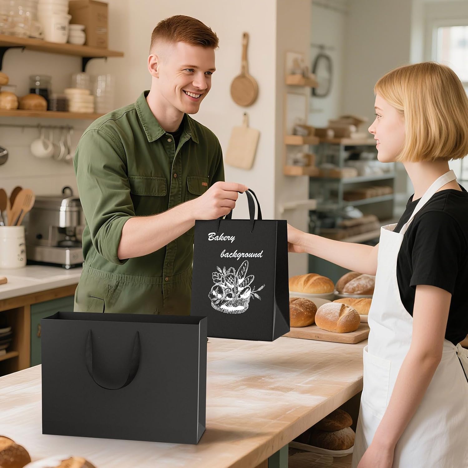 Acina Large Black Gift Bags: 12.5x4.5x11 Inch 6pcs Paper Bags With Handles Bulk For Party Shopping Birthday Wedding (L-6) - Image 5