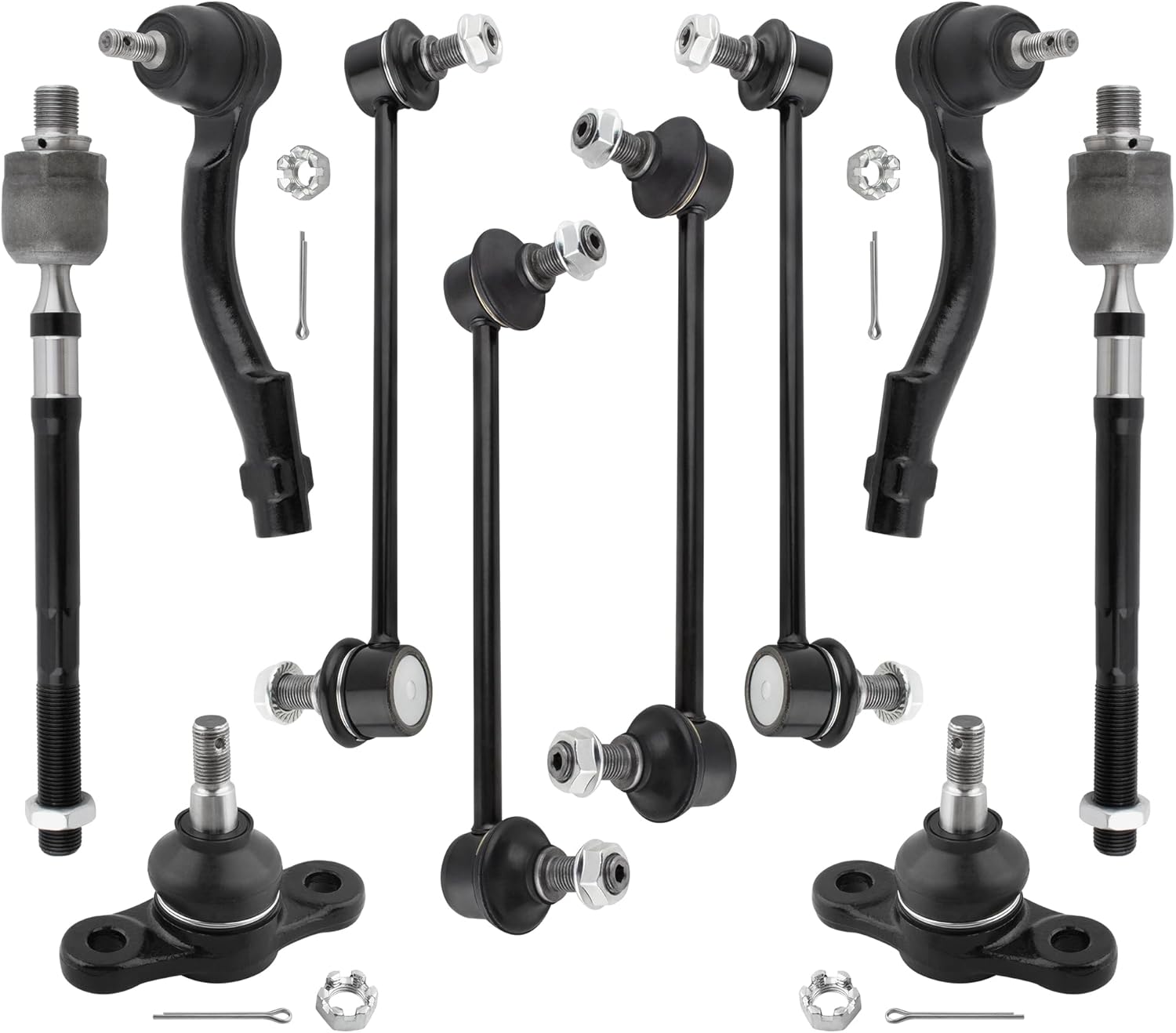 BOXI 10Pcs Front Inner & Outer Tie Rod Ends + Front & Rear Sway Bars + Front Lower Ball Joints Fit For Hyundai Tucson/For Kia Sportage 2005-2010 | ES800036 ES800056 EV800095 K80510 K80511 K500012