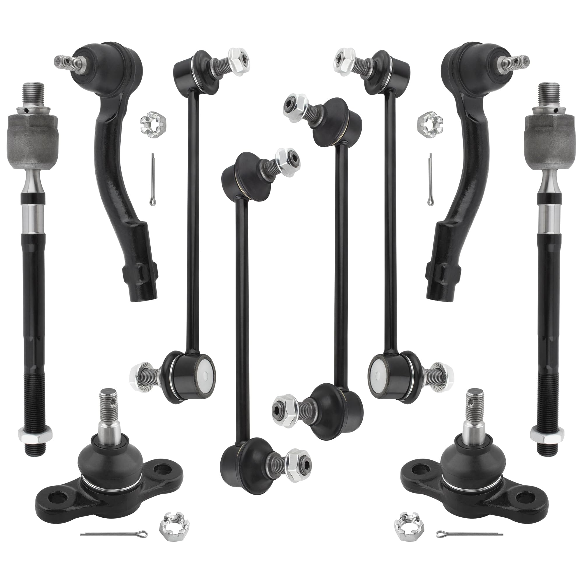 BOXI 10Pcs Front Inner & Outer Tie Rod Ends + Front & Rear Sway Bars + Front Lower Ball Joints Fit For Hyundai Tucson/For Kia Sportage 2005-2010 |