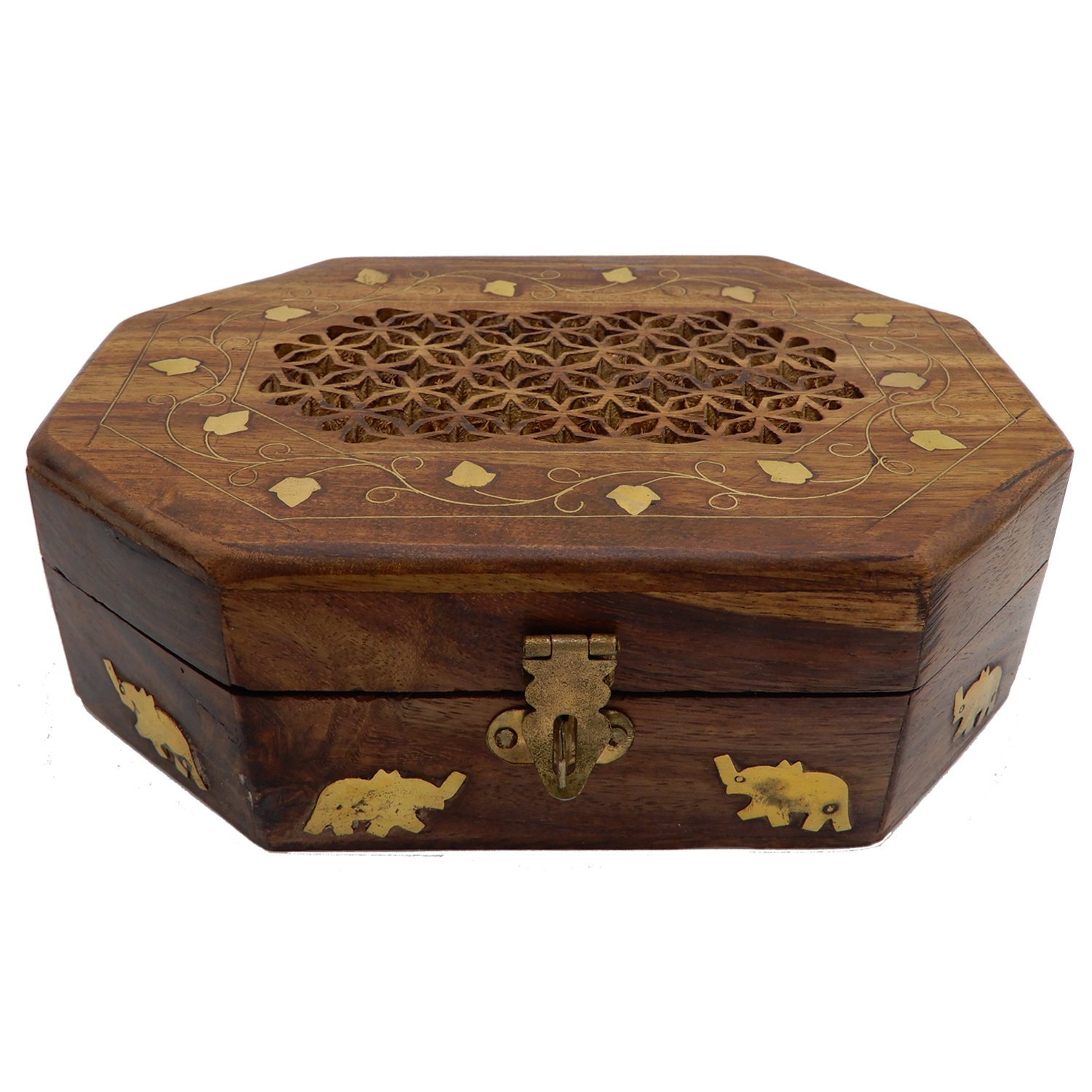 Khandekar Wooden Jewelry Box for Women Ornaments Organizer Storage Box with Inlay and Carving Design for Home Decor Trinket Box for Girls (7 Inch)
