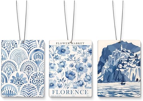 Accesorios florales azules para mujer, ambientador floral retro de North Town para colgar 3 piezas para autos, armario, cajón, libros, baño,