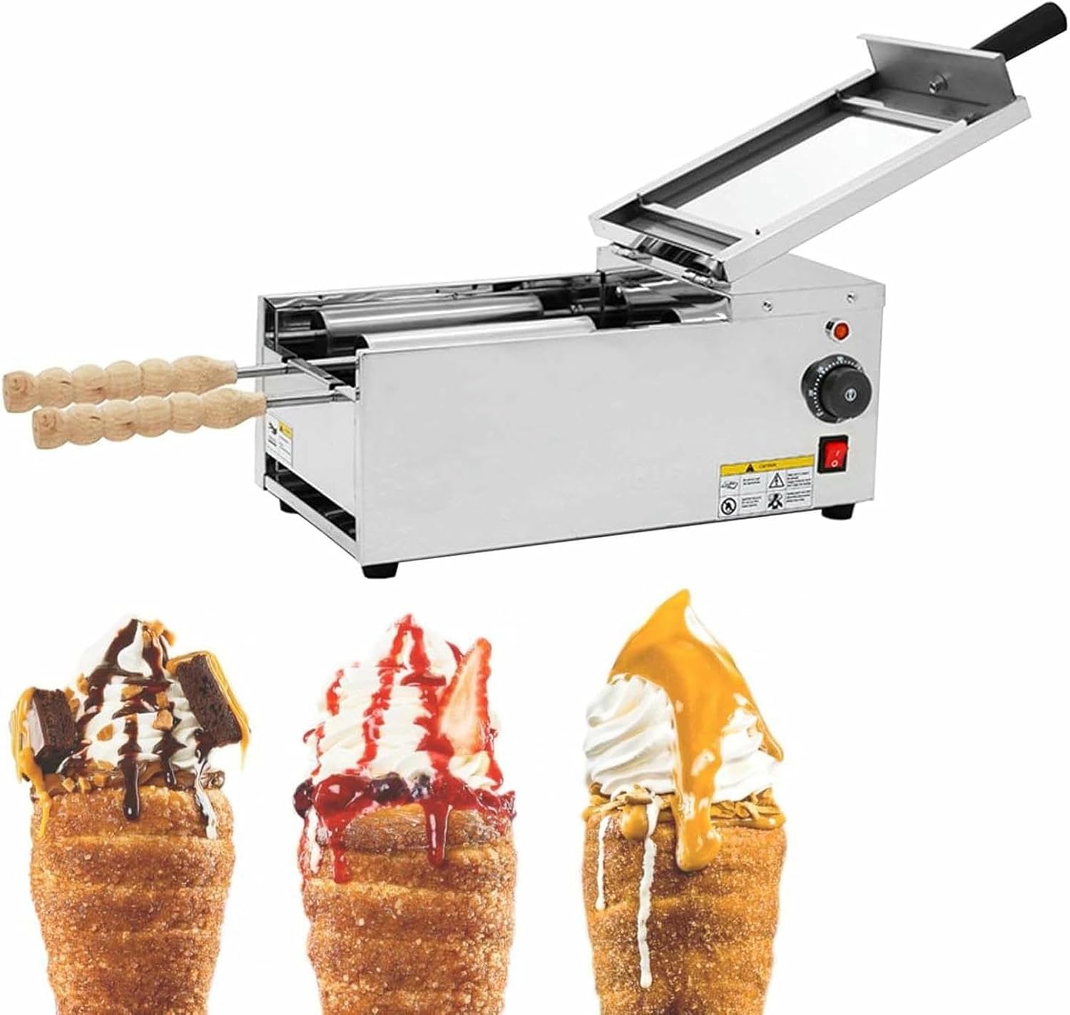Electric Chimney Bread Roll Grill, Stainless Steel Ice Cream Cone Grill, Commercial Cake Roll Machine, Bread Roll Cutter