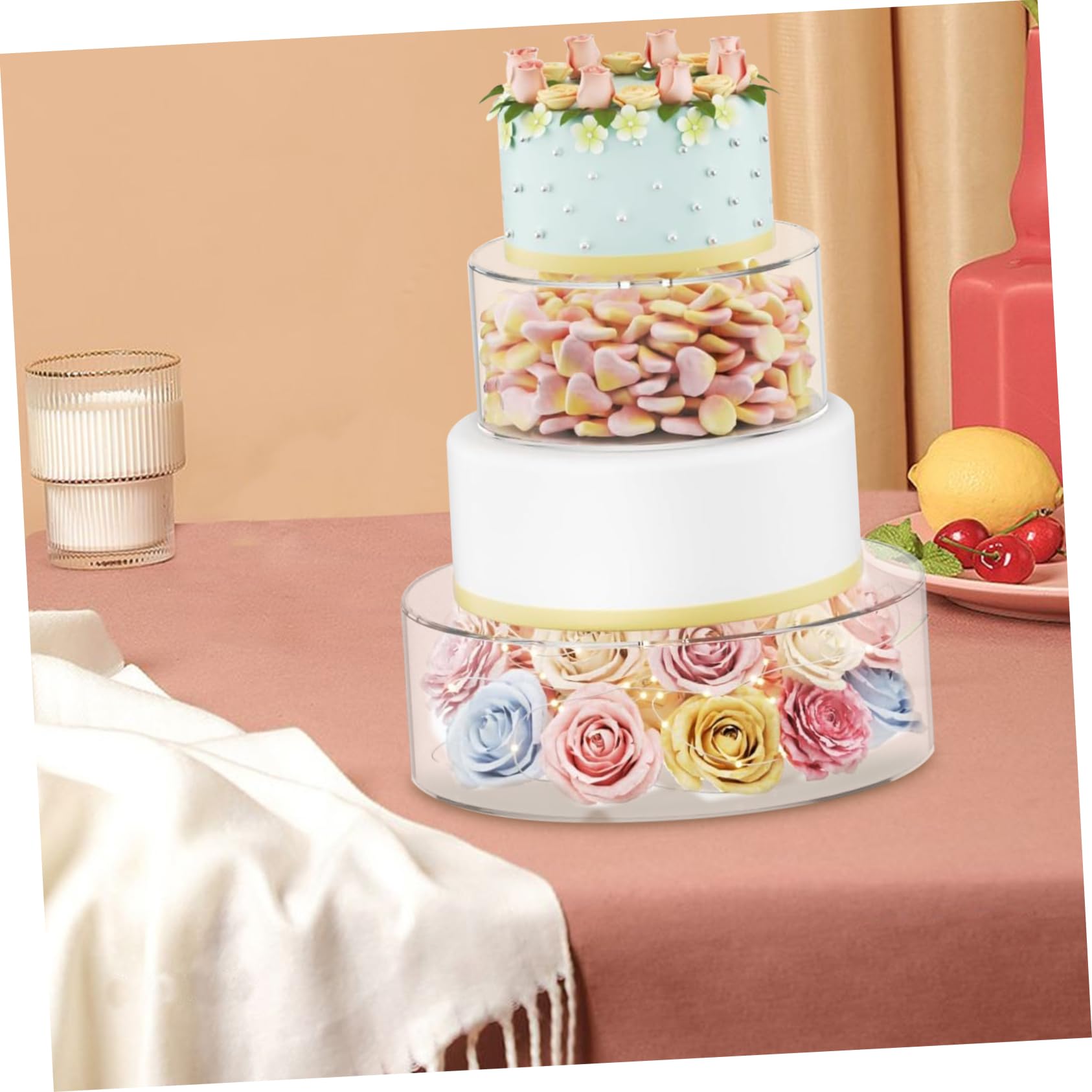 SECFOU Alzatina per Torte Rotonda in Acrilico Coperchio, 1 Pz | Riutilizzabile e Lavabile, Design Semplice Decorativo, per Compleanni e Matrimoni