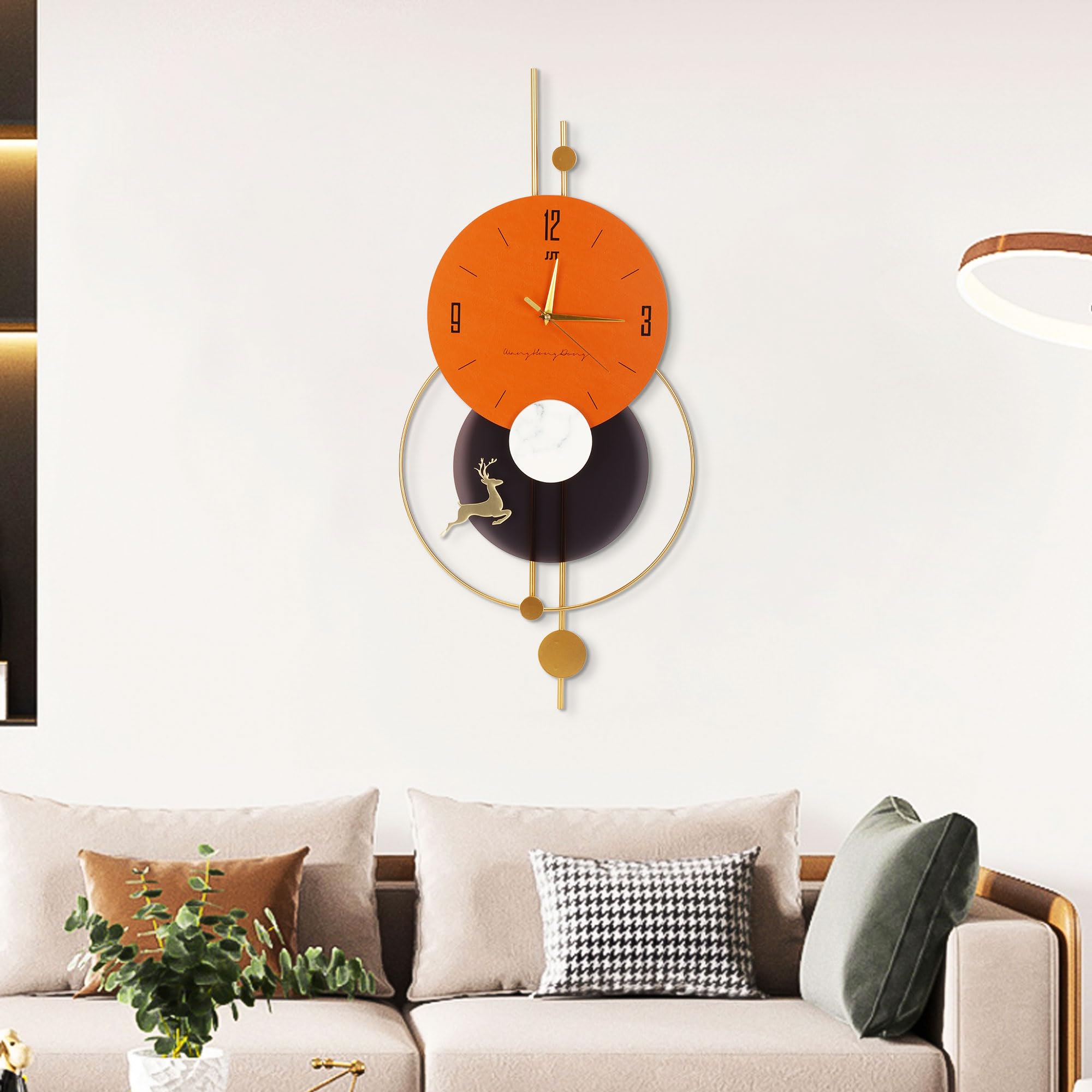 Photo 1 of mopam Large Decorative Wall Clock 31.5in Art Wall Clock Modern Hallway Decor Clock Big Wall Decor Clock Metal Non Ticking Clock,Deer Head Art Design Clock for Bedroom Kitchen Office (Vertical)