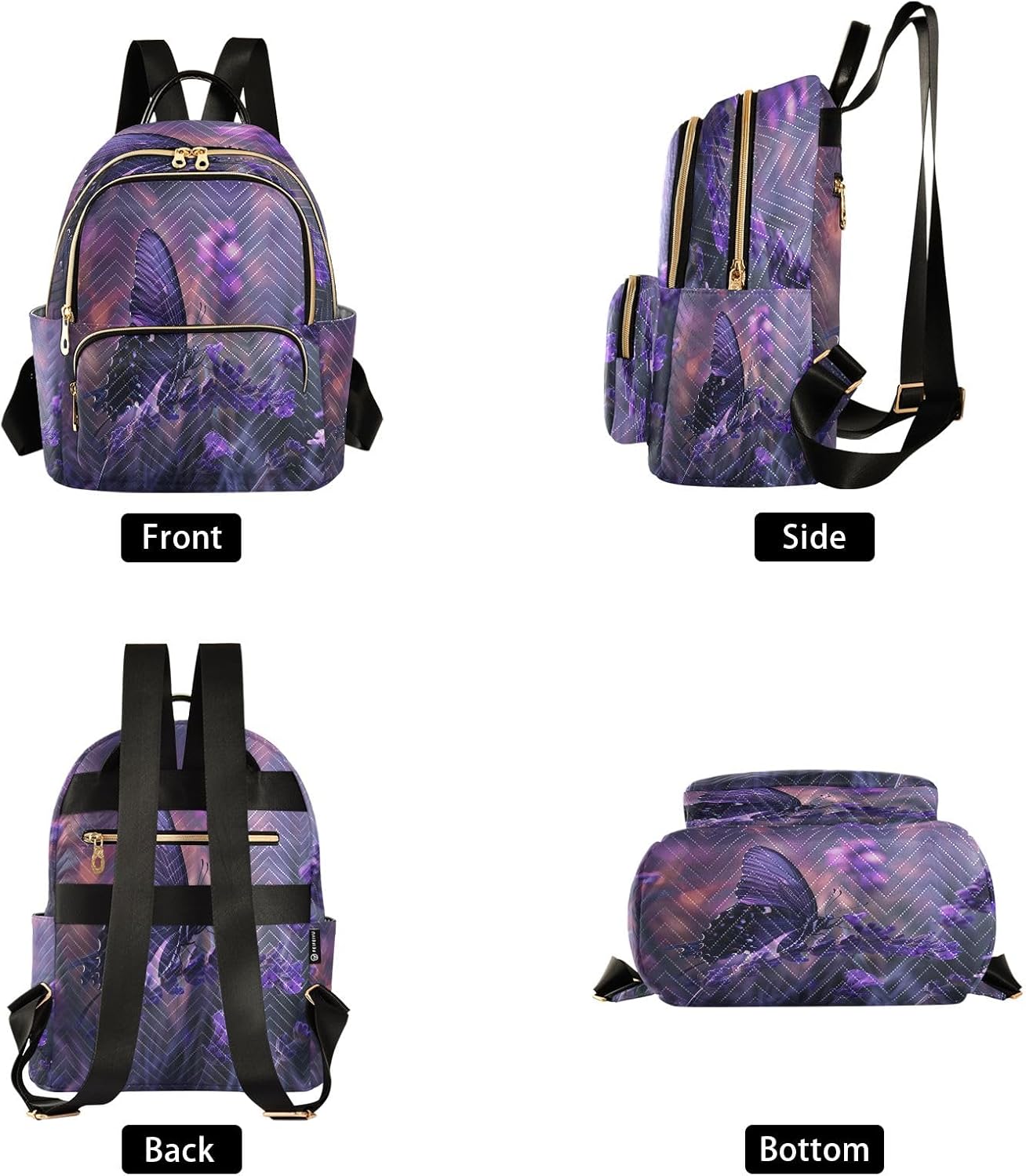 SUABO Butterfly Purple Flower5 Backpack Purse Ladies Rucksack Travel Shoulder Bag Casual Daily Backpack - Image 2