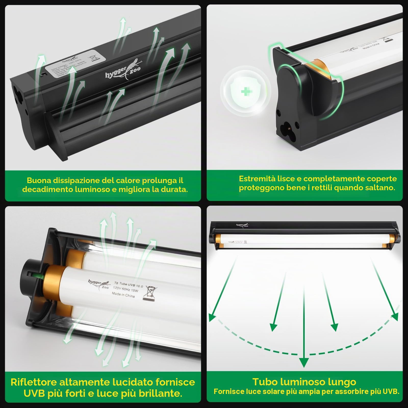 T5 UVB Rettile Lampada HO UVB Illuminazione Combo Kit di Illuminazione 10.0 UVB Luce per Rettili Terrari Cappuccio con 8W Rettile Barra di Luce UVA UVB Deserto Lampada per Barbuto Drago Tartaruga Tank
