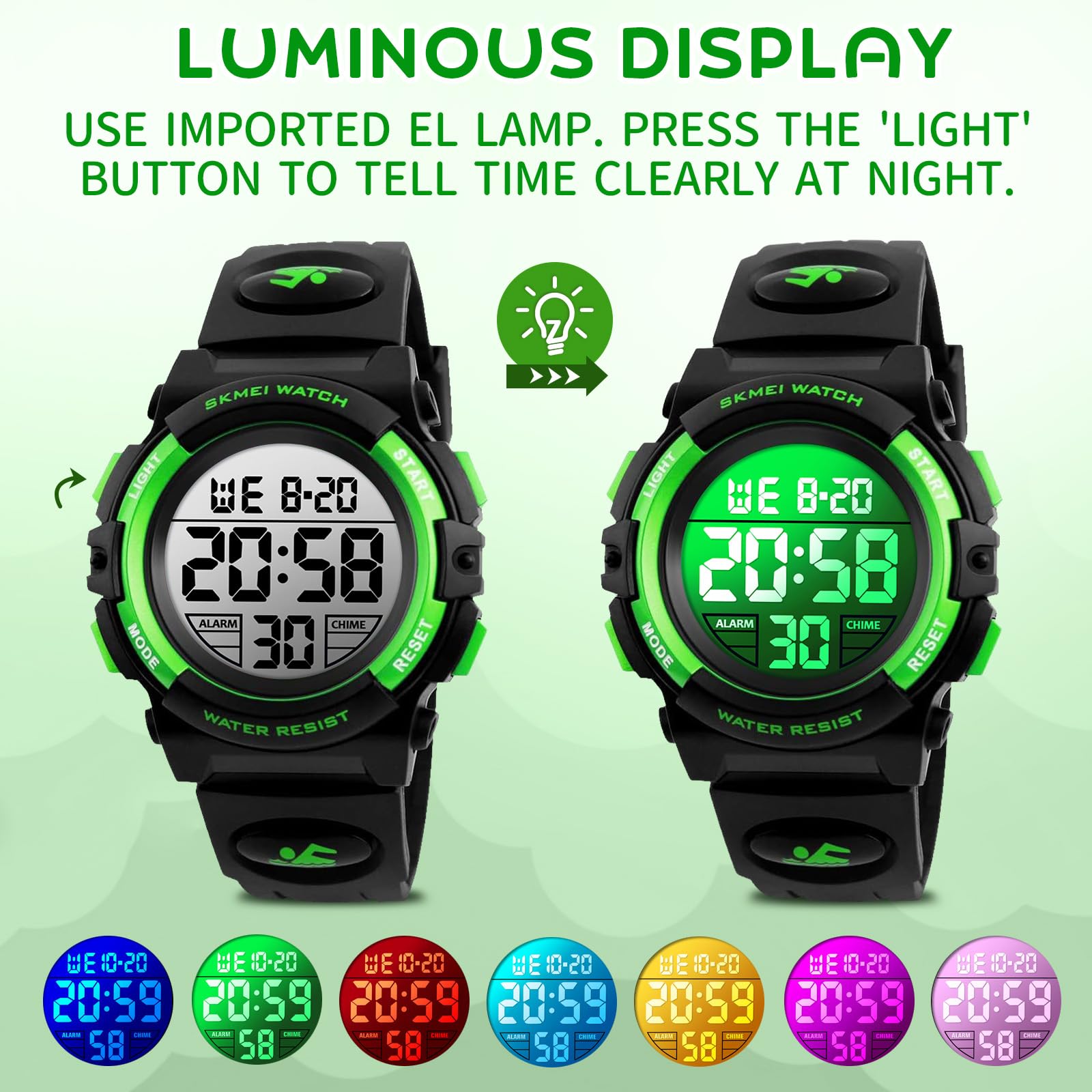 Dayllon Orologio digitale per bambini Sport all'aperto 50 m impermeabile Orologio elettronico Allarme 12/24 h Cronometro Calendario Ragazzo Ragazza Orologio analogico