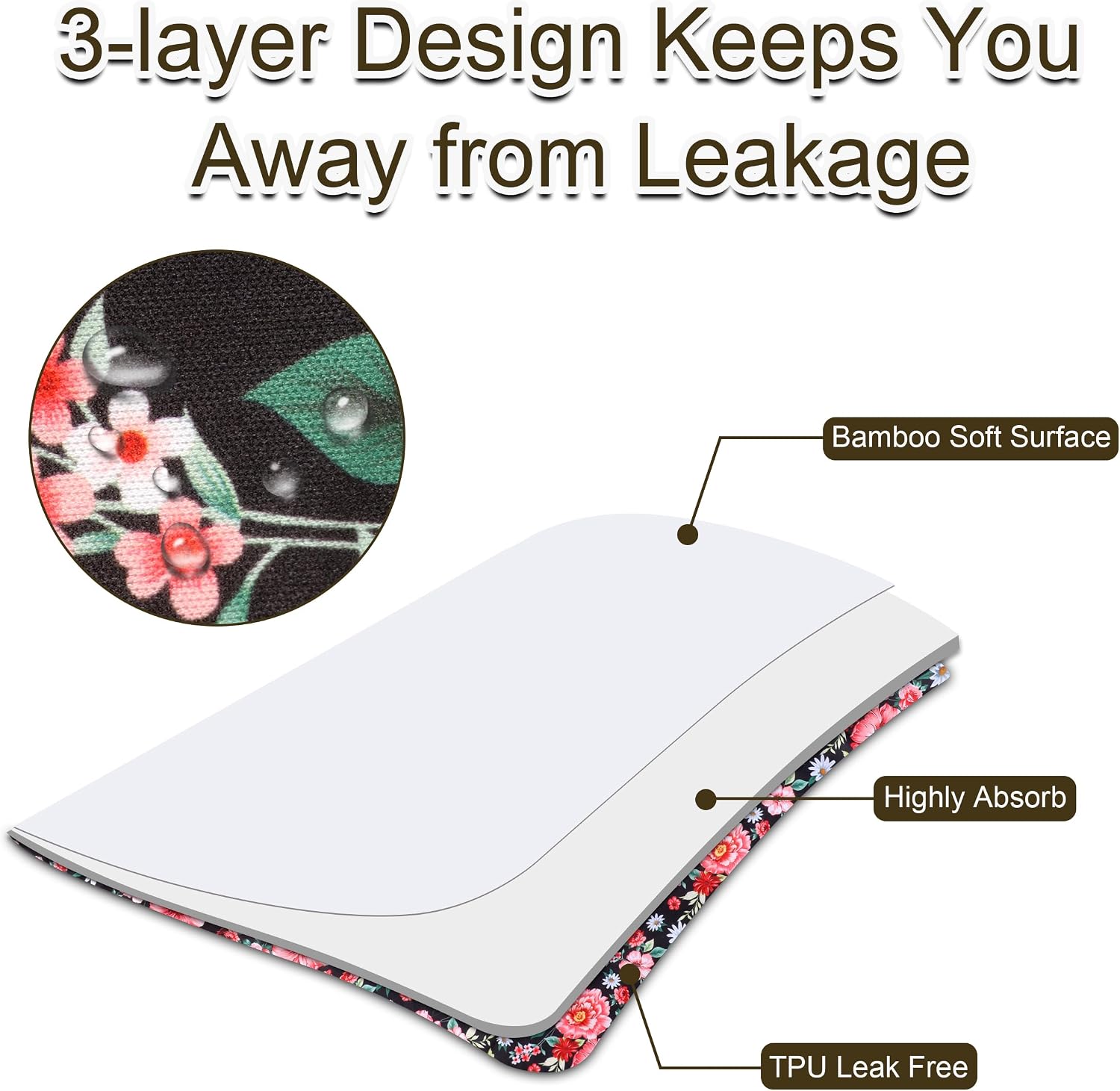 Large Cotton Wearable Incontinence Bed Pads Washable - Adult Diaper Skirt for Highly Absorbency - Washable Bed Mats for Bedwetting - Reusable Incontinence Bed Mattress Mats for Adults, Kids (Flower) image 3