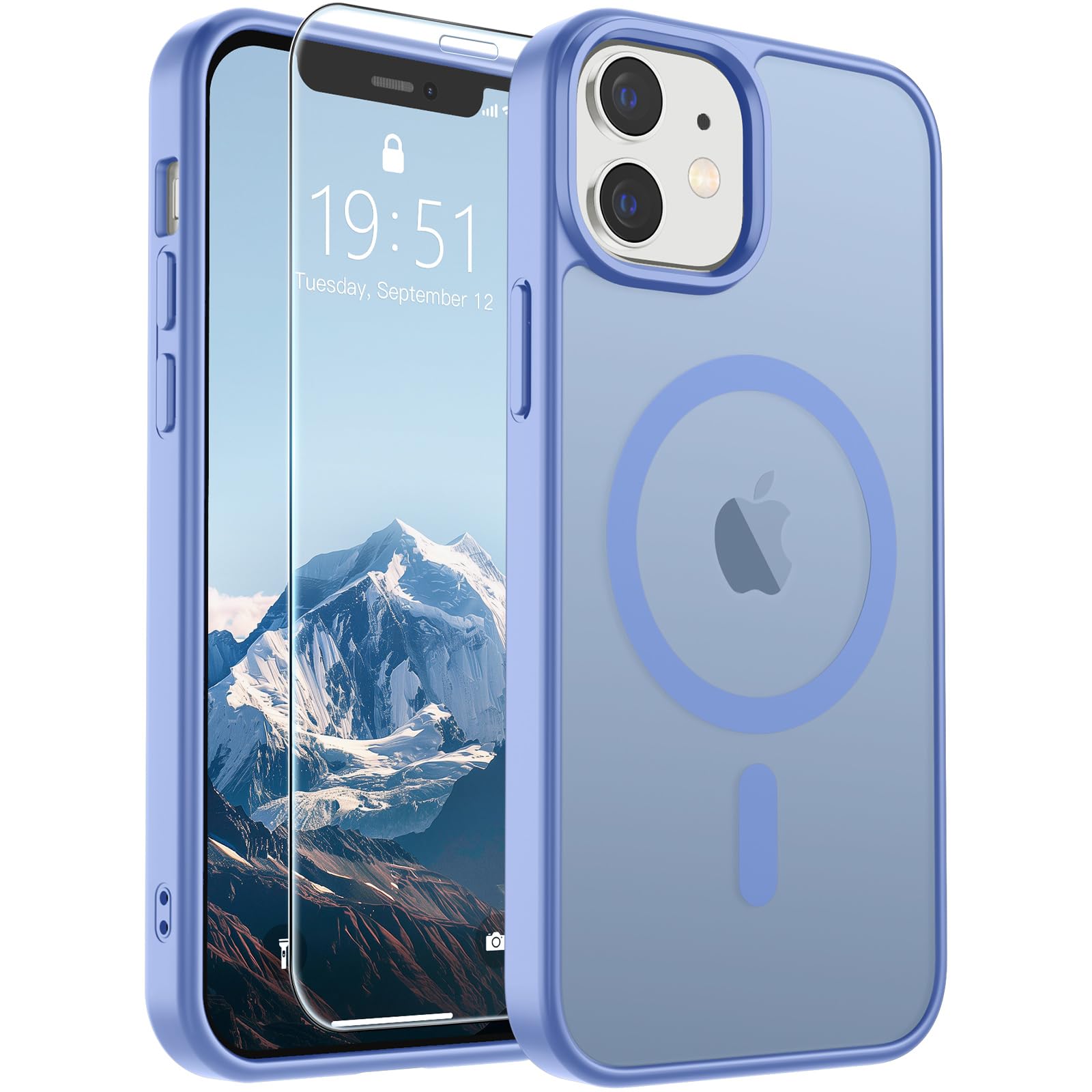 SUPFINE Magnetic for iPhone 12 Case/iPhone 12 Pro Case Blue Purple | With Screen Protector, Translucent Matte, Compatible with MagSafe, Military Grade Drop Proof, Rugged Shockproof Protective