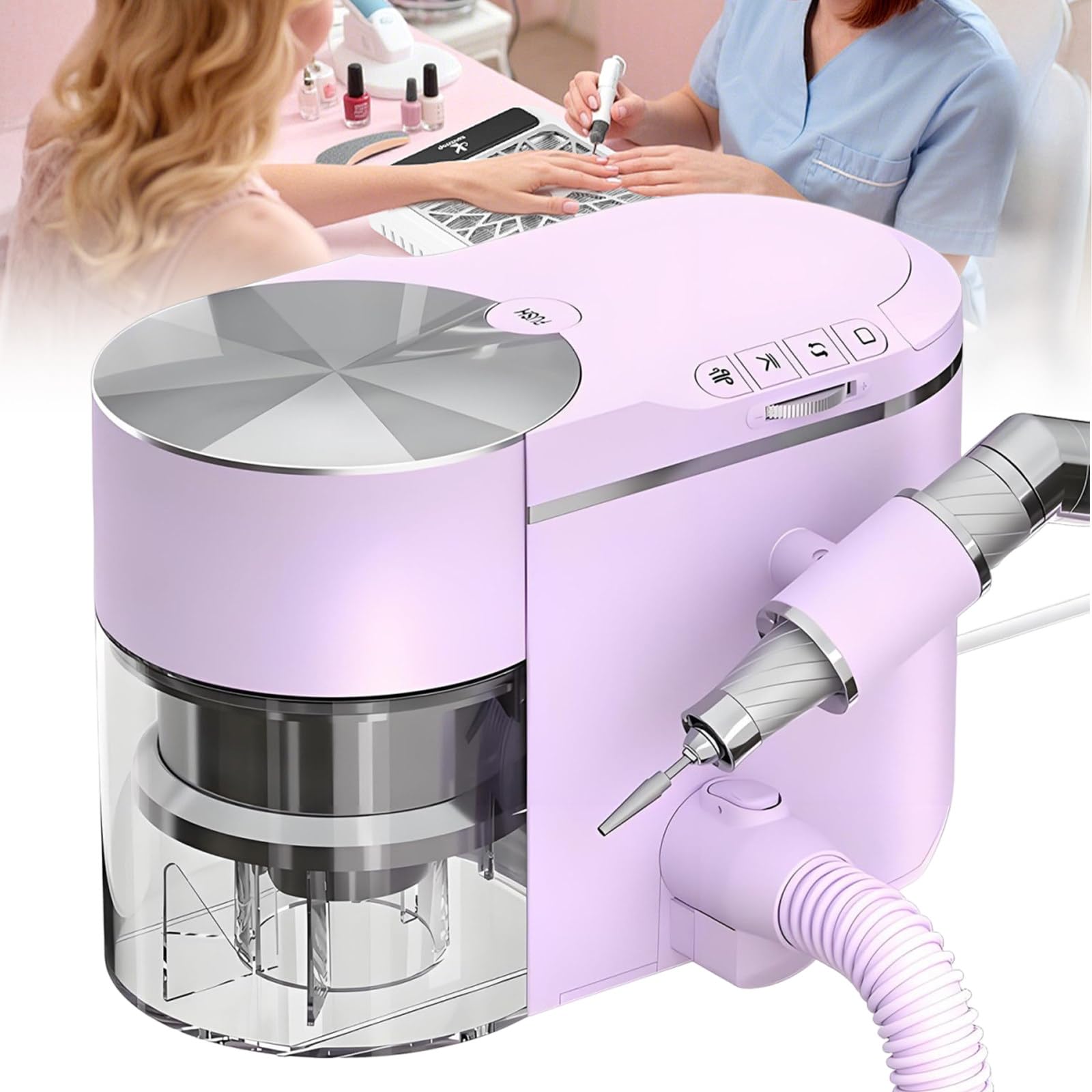 Sunseota Professional Nail Drill and Dust Collector 2-in-1, Electric Nail File Polisher with Vacuum Suction, 30000 RPM Brushless Motor, ≤68dB Ultra Quiet, Adjustable Suction & Angle Purple