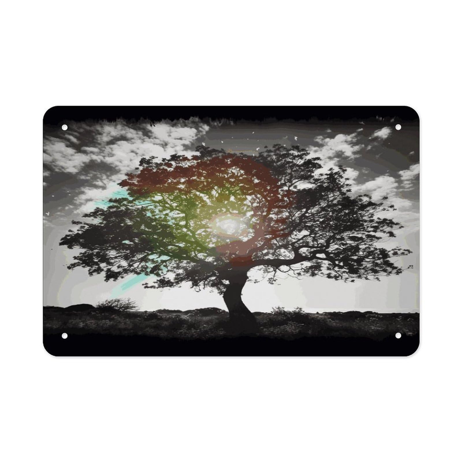LDGSUPH Tree Art Metal Tin Sign Wall Art Prints Folded Edge Iron Sheet Painting with Holes for Wall Prints Decorative Picture Metal Signboard Decor Painting Wall Decor