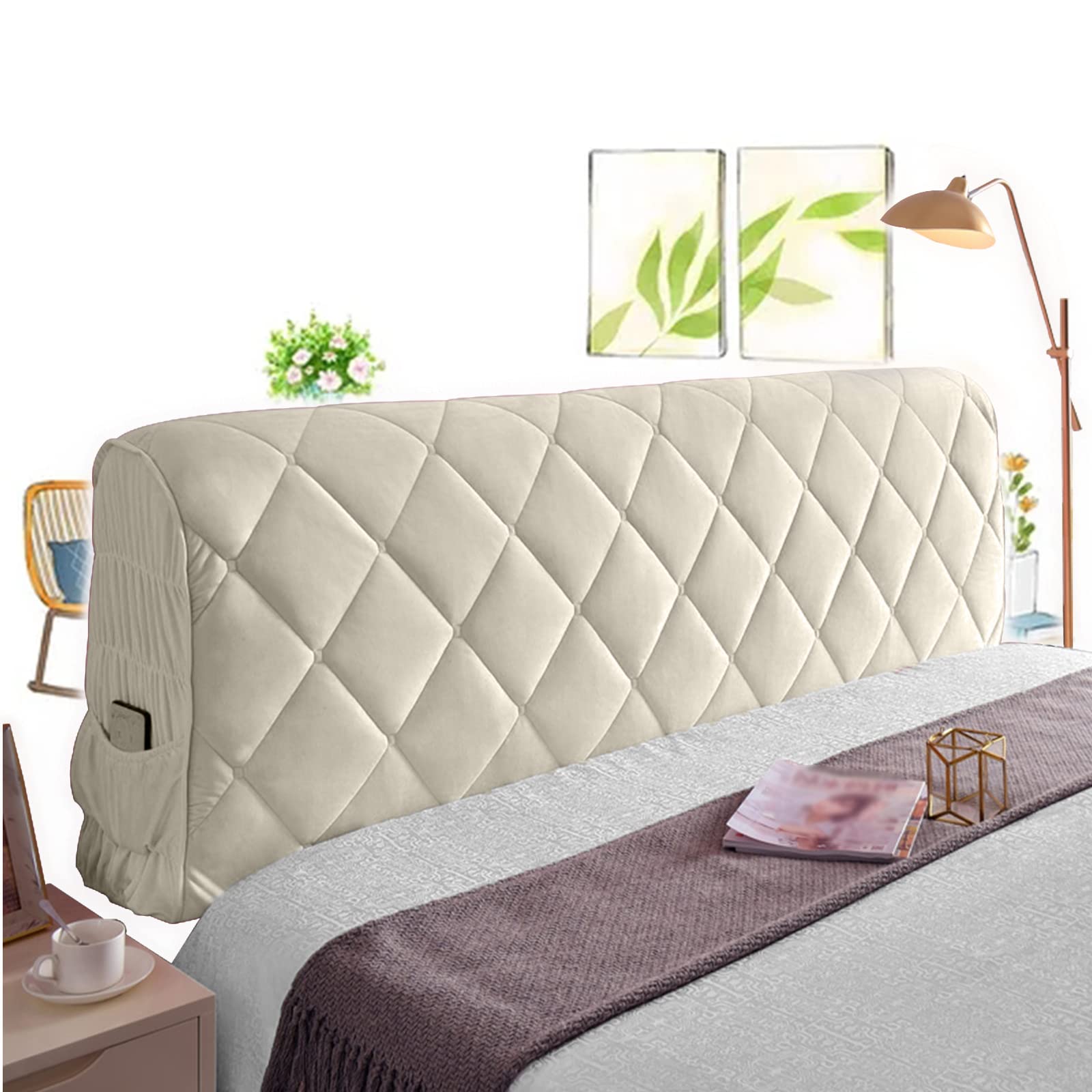 Copritestiera Letto Elasticizzato 200cm - Fodera Velluto Lavabile Per Testiere - Foto 9