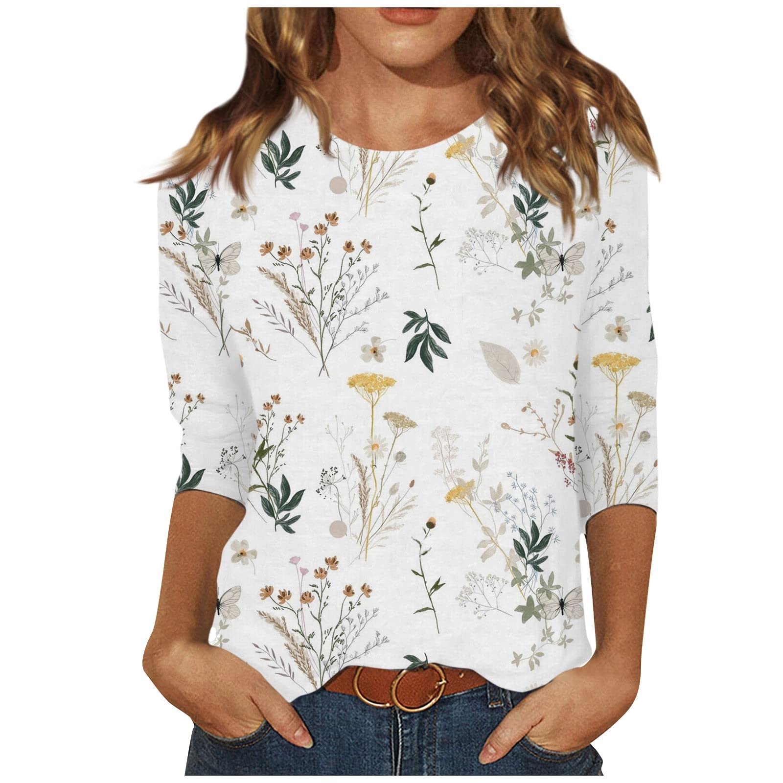 Damen Langarm T-Shirt Lässig Elegant Kurzärmeliges Top Sommer Rundhalsausschnitt Bluse Tech-Stretch Oberteile
