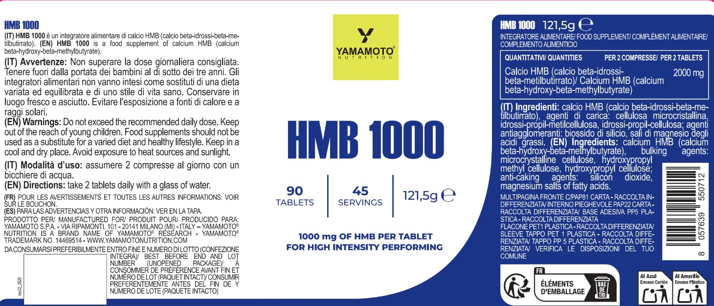 HMB1000 integratore alimentare di Beta Idrossi Beta Metil Butirato 90 compresse