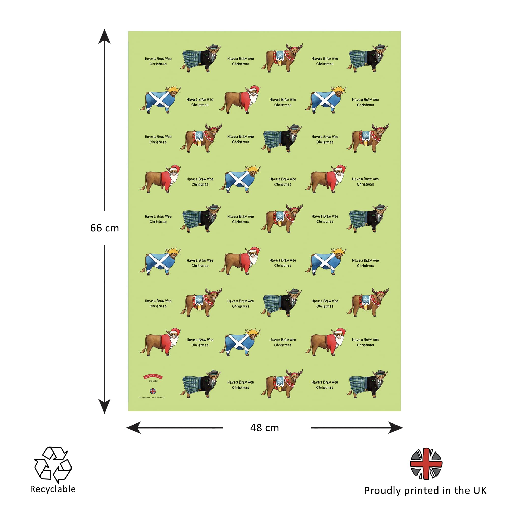 Scottish Christmas Gift Wrap. Pack of 5 Highland Cow Christmas Wrapping Paper. Highland Cow Scotland Christmas Gift Wrapping Paper. Christmas Wrap Pack/Highland Coo Holiday Gift Wrap - Image 2
