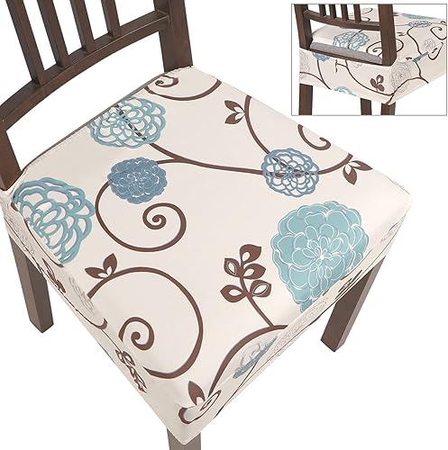 SearchI Juego de 4 fundas de asiento elásticas para sillas de comedor, suaves, extraíbles y lavables, para sillas de comedor, protector de asiento