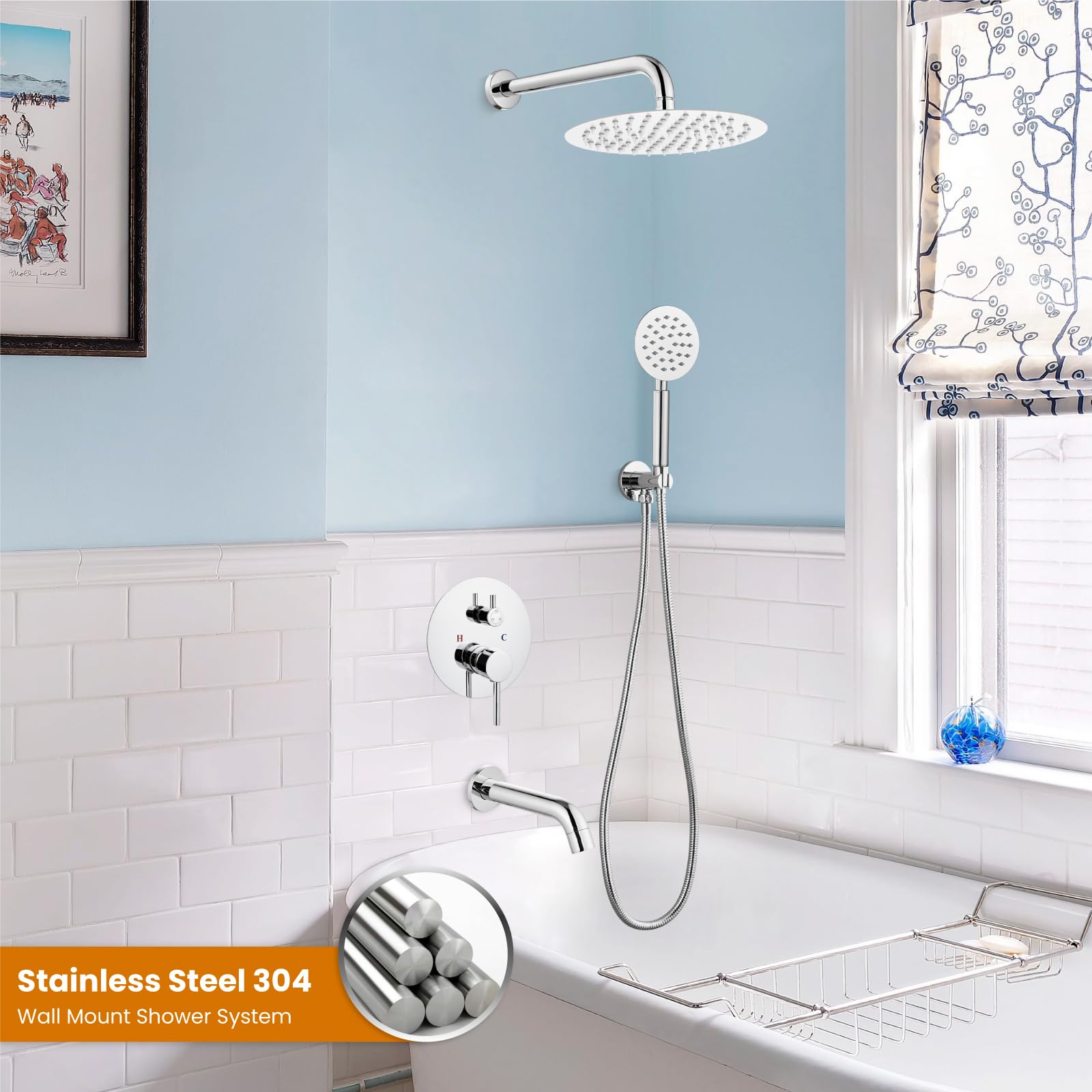 Gotonovo Shower Faucet With Full Body Jets Rain Mixer 12 Inch Rainfall Shower Head And Handheld