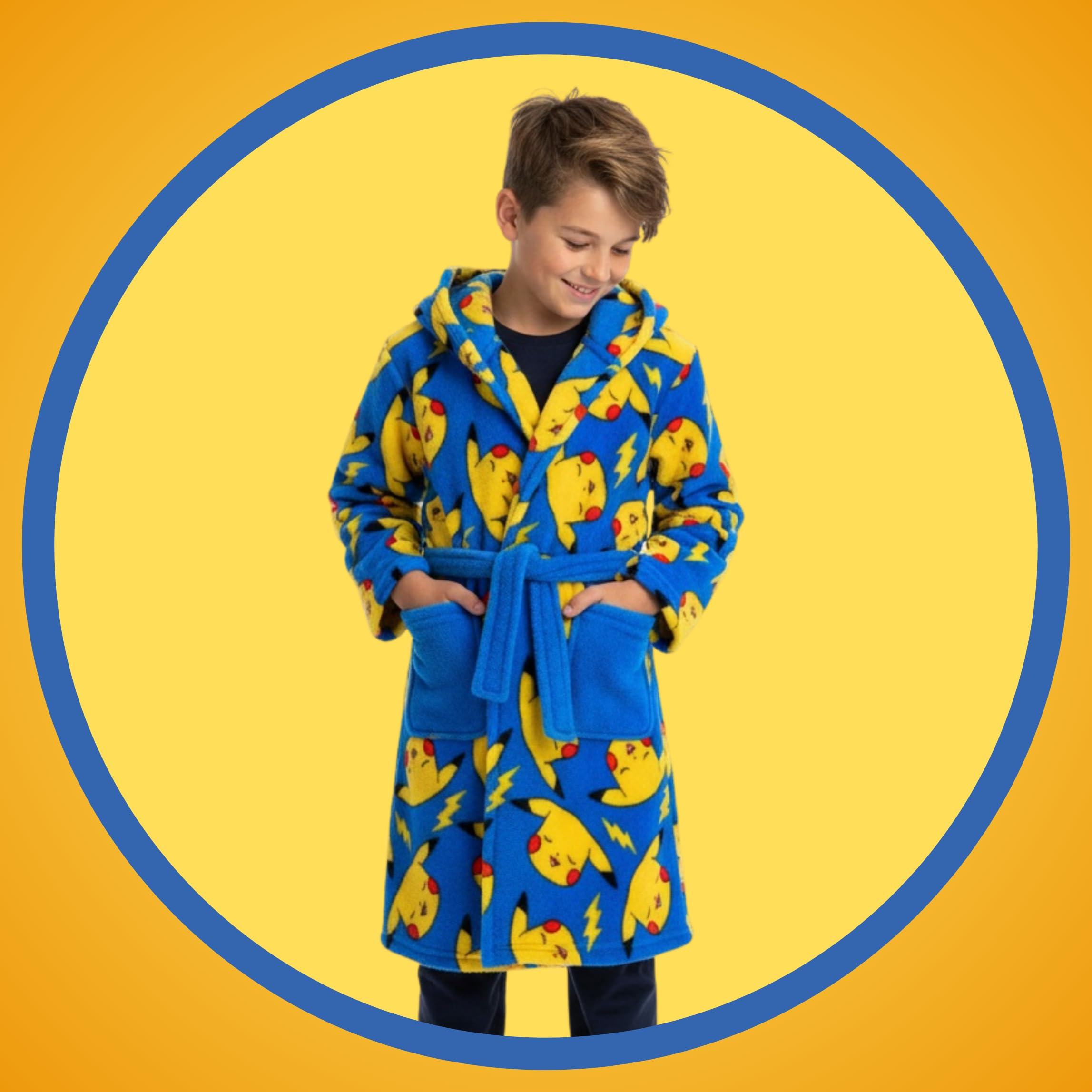 Pokemon Robe De Chambre pour Garçon, Robe Doux Motif Pikachu Peignoir en Polaire Velours, Tailles 4 à 12 Ans