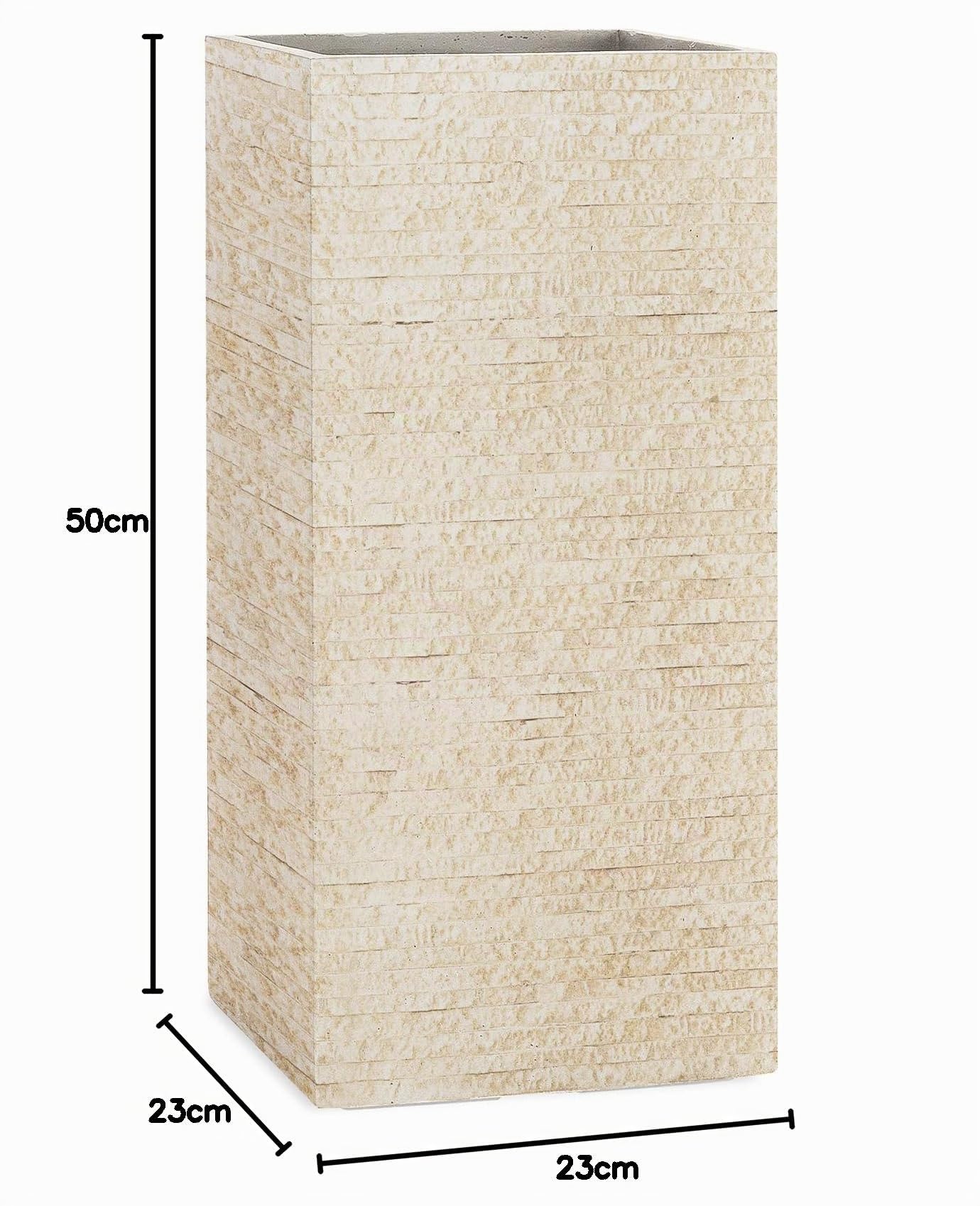 Pflanzwerk® Pot de Fleur Fibre de Verre Tower Antique Sable 50x23x23cm *Jardinière antigel* *Protection UV* *Qualité européenne*