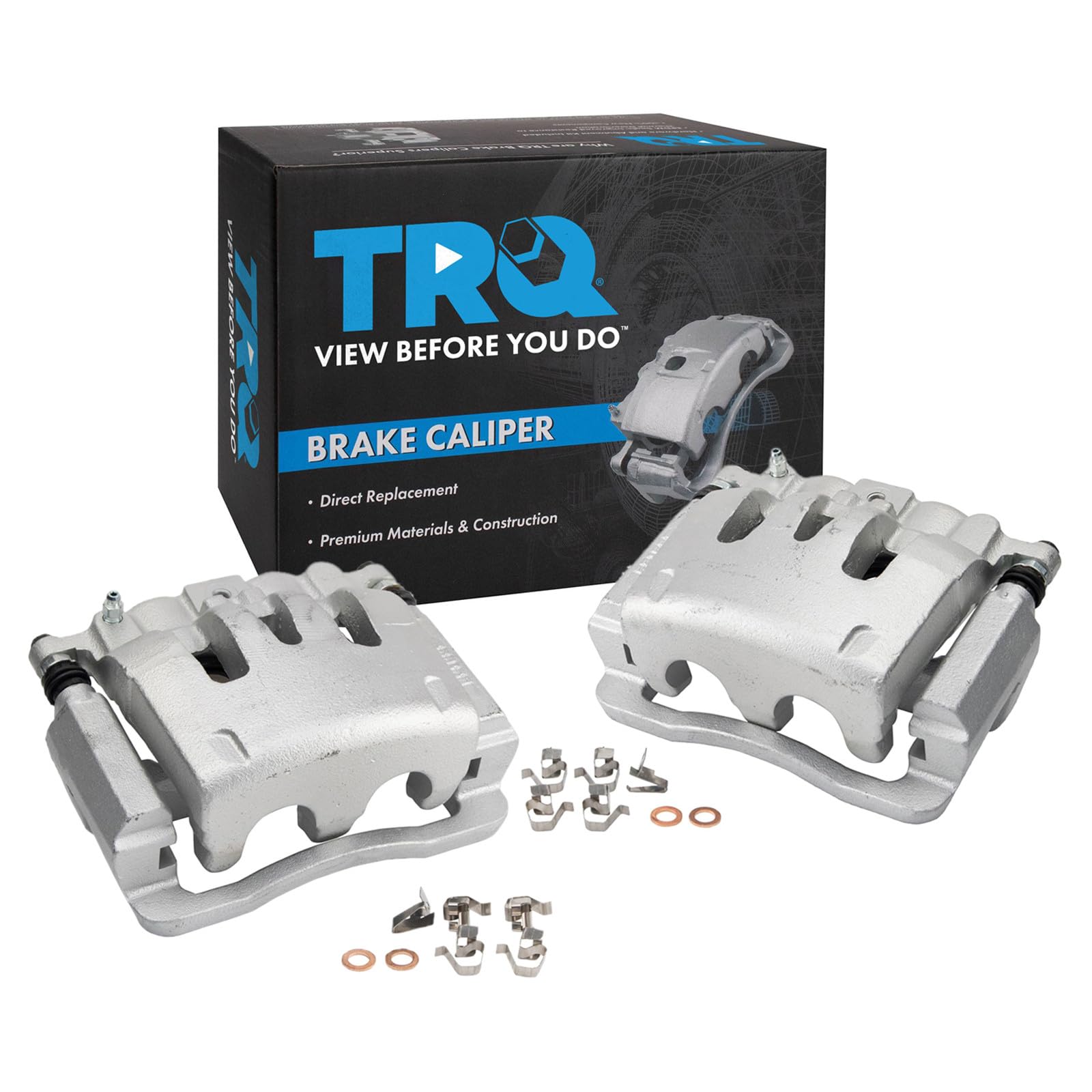 TRQ Rear Brake Caliper Set Zinc Coated Brackets Hardware