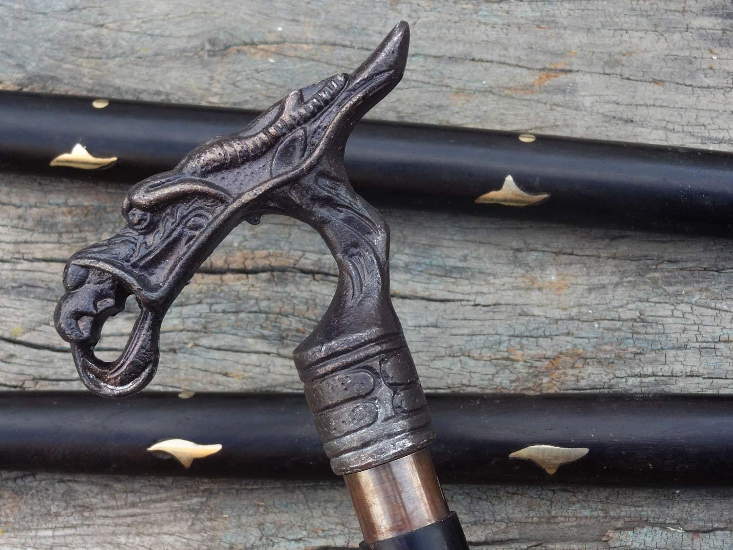 Bastone da passeggio in legno con manico a forma di drago vittoriano, stile vintage vintage, bastone da passeggio per gentiluomo, bastone da passeggio natalizio.