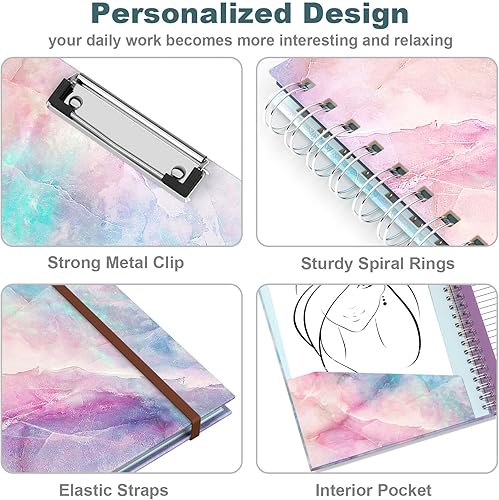 Miniatura 111 de Hongri Clipboard Folio with Refillable Lined Notepad, 8.5 x 11 Folders with Storage 10 Pockets, Spiral Portfolio, Size 12.8x 9.7 in, Office & School