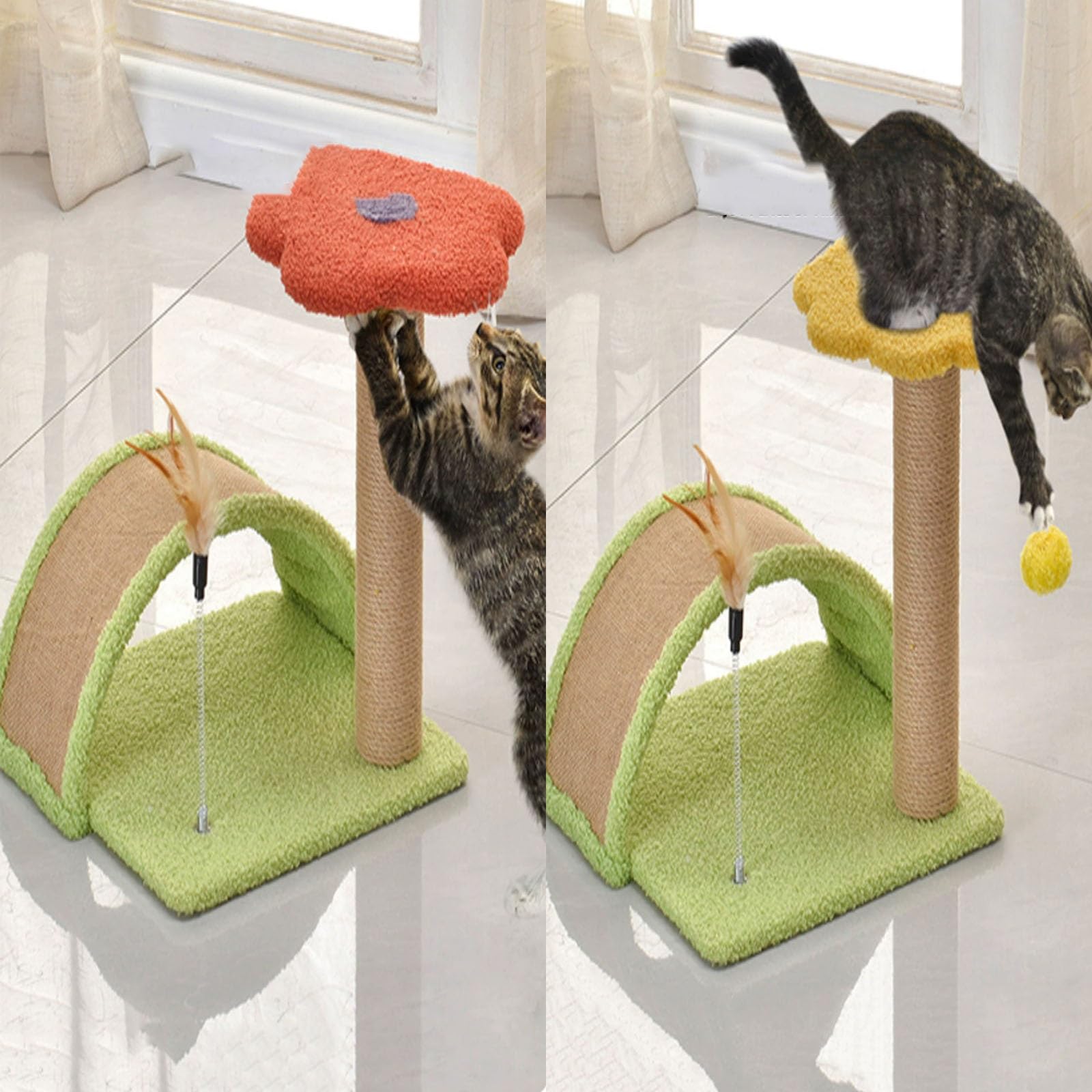 Kratzbaum Katze, Kratzbaum/Kratzstamm mit Spielball für Kleine Katzen(Red,+Arched cat Bed)
