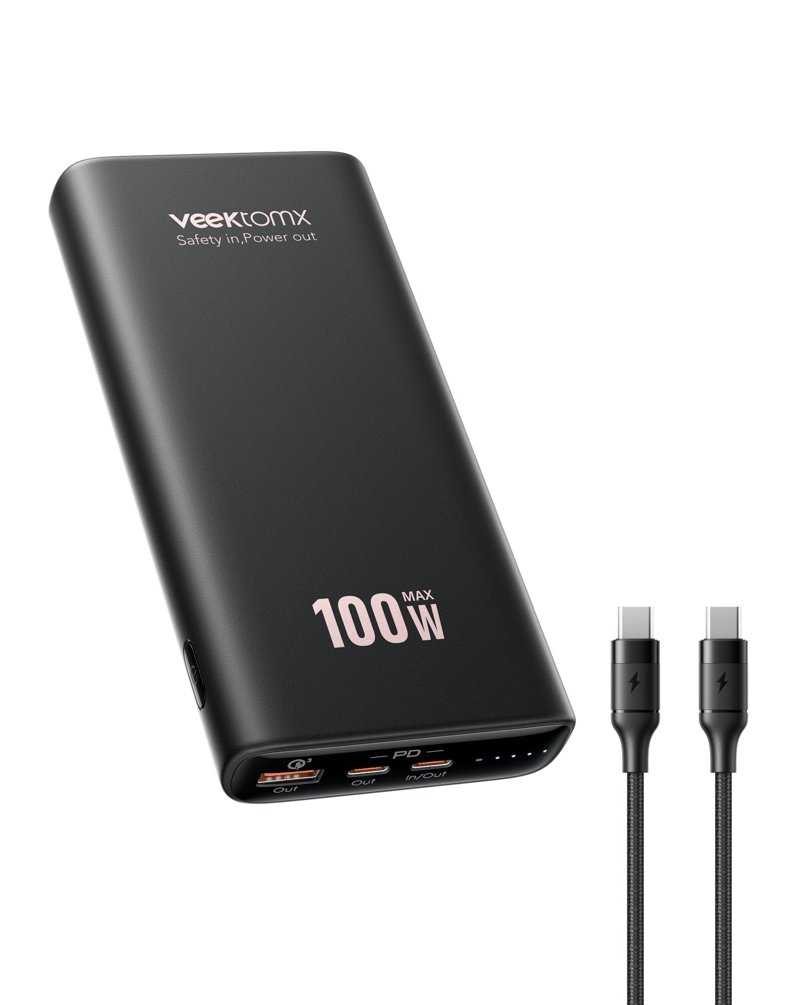 VEEKTOMX 100W Laptop Power Bank 20000mAh Fast Charging Portable Laptop Charger USB C PD 3.0 Battery Pack Compatible with iPhone16/15/14/13/12/11 Pro MacBook iPad Samsung Steam Deck Camera etc