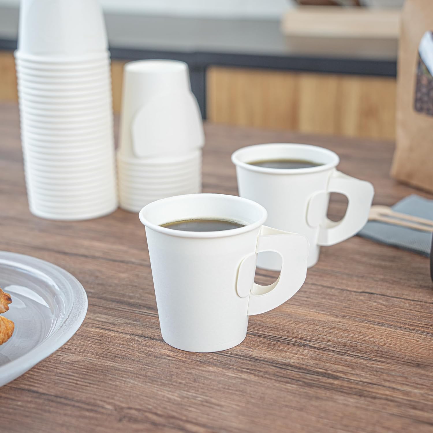Restaurantware Coffee Cups With Handle 1000 Count 7 oz Hot Beverage Cups Single-Wall Disposable White For Hot Drinks
