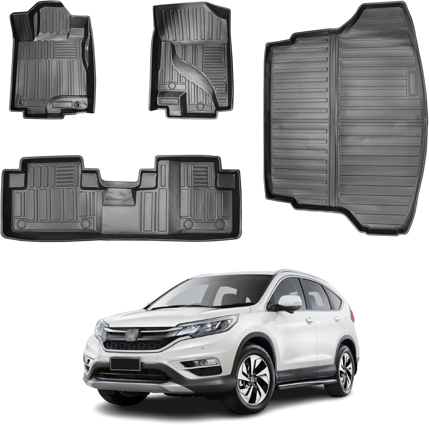 Vanseno Floor Mats Fit for Honda CRV LX/SE/EX 2012 2013 2014 2015 2016 (Not fit EX-L/Touring Models) Cargo Liner Non-Slip All Weather Protection TPE Full Set Car Mat for Honda CRV Accessories For 2012-2016 CRV Floor Mat+Rear Trunk Mat
