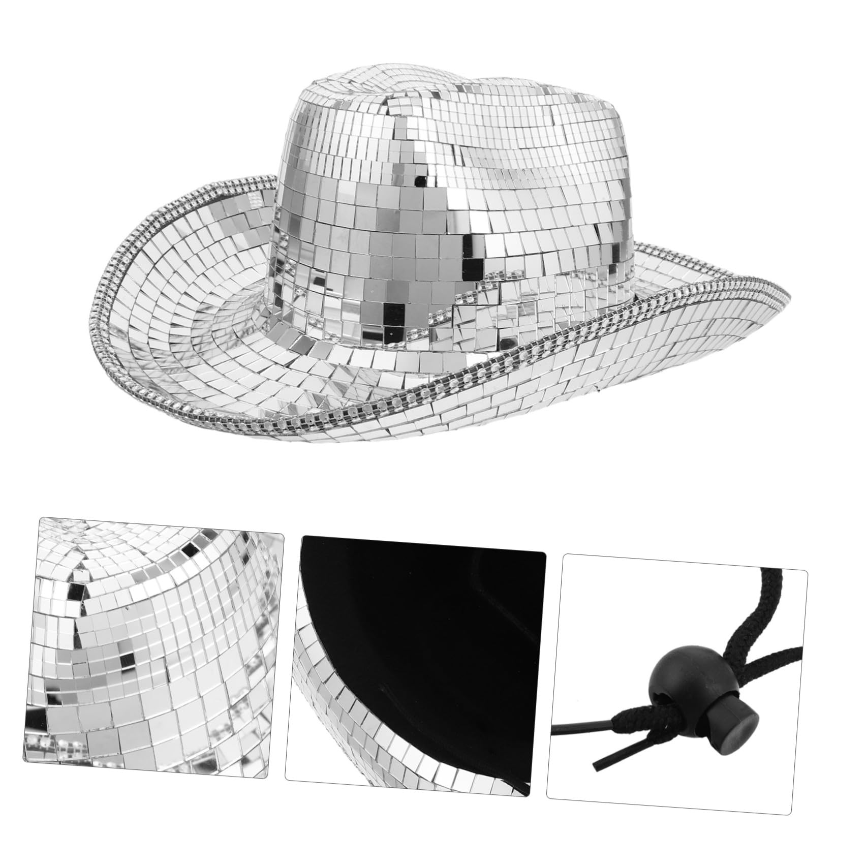 Sombrero de Vaquera Plateado Brillante Diseño Espejo | Talla 38x29x13cm, Acabado Reluciente, Estilo Western para Escenario y Festivales
