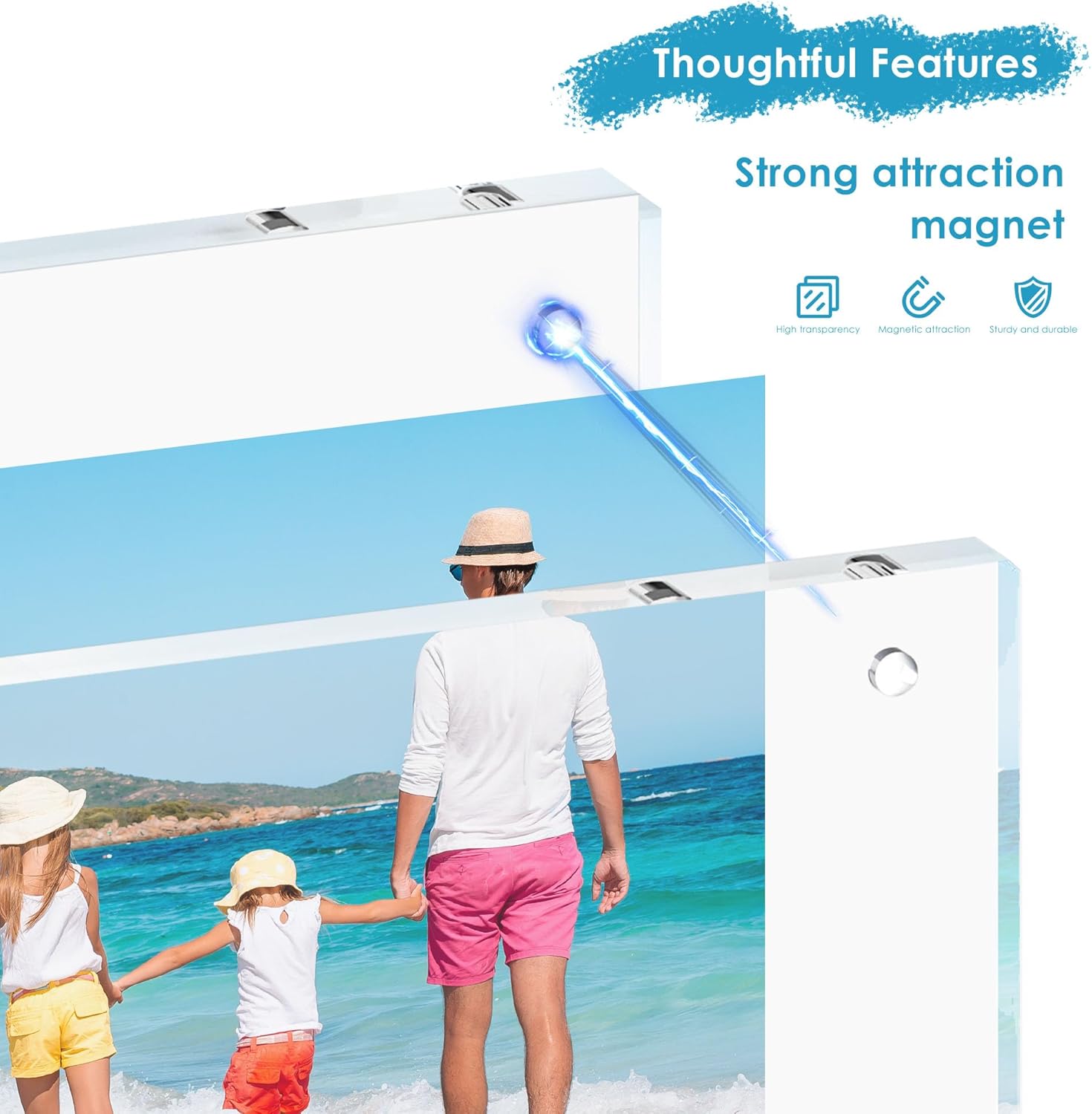 5x7 Acrylic Picture Frame Set of 3, 20mm Thick, Double-Sided Transparent Magnetic Frameless Photo Frame, Desktop Freestanding Display for Office or Home Decor