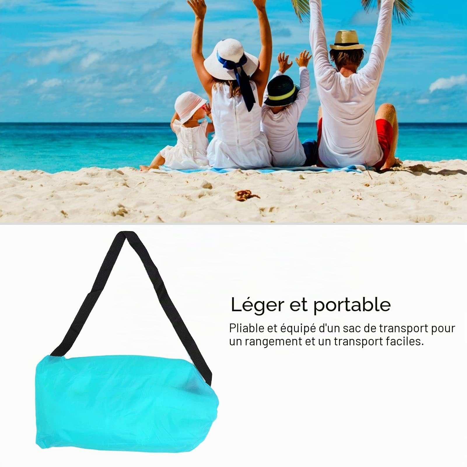 plplaaoo Lit Gonflable, Canapé Gonflable pour Voyager, Chaise de Plage de Camping en Plein Air Transats Gonflables Matelas à Air Pliable Portable pour Fêtes de Plage Camping en Plein Air (Bleu)