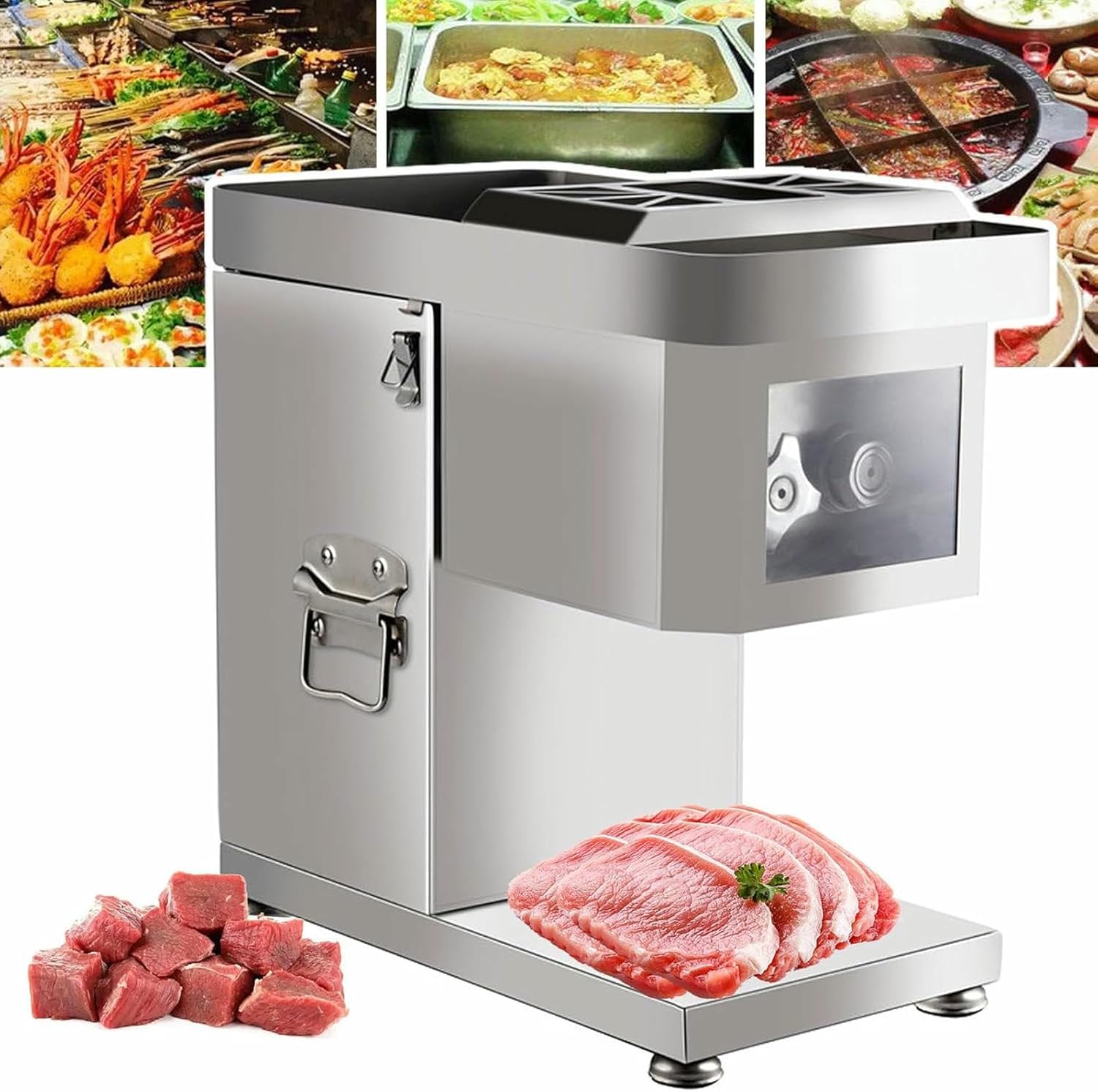 1500wcommercial Meat Slicer,Shredder Processor Machine, Electric Stainless Steel Meat Slicer,One-Touch Switch + Detachable Blade, Can Be Sliced, Shredded, and Diced,3.5MM-Thickness
