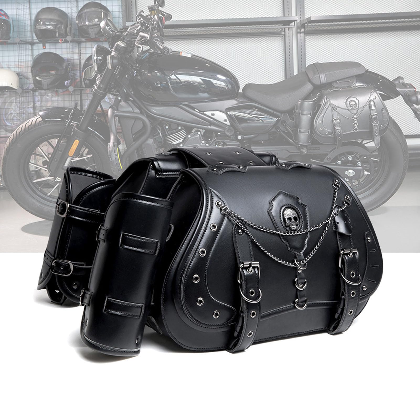 Aramox Alforjas para Motocicleta, 30L Gran Capacidad Resistentes Al Agua de PU Cuero con Portavasos de Liberación Rápida para la Mayoría de Las Motocicletas