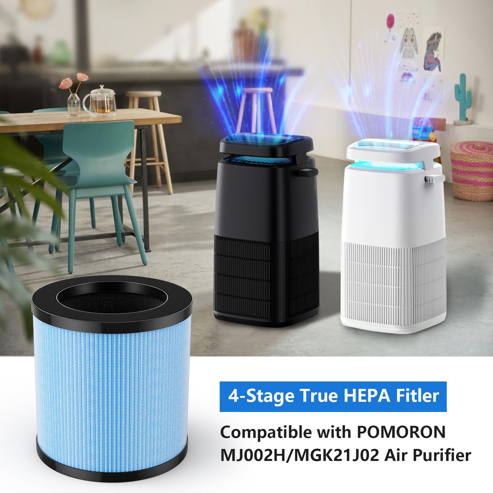 CFKREYA Official MJ002H Replacement Filter for POMORON MJ002H/MGK21J02 Air Puri-Fier, 4-in-1 H13 True HEPA Filter, Compared to Part #MJ002H-RF, 2 Pack with Extra 10-Pieces Aroma pad