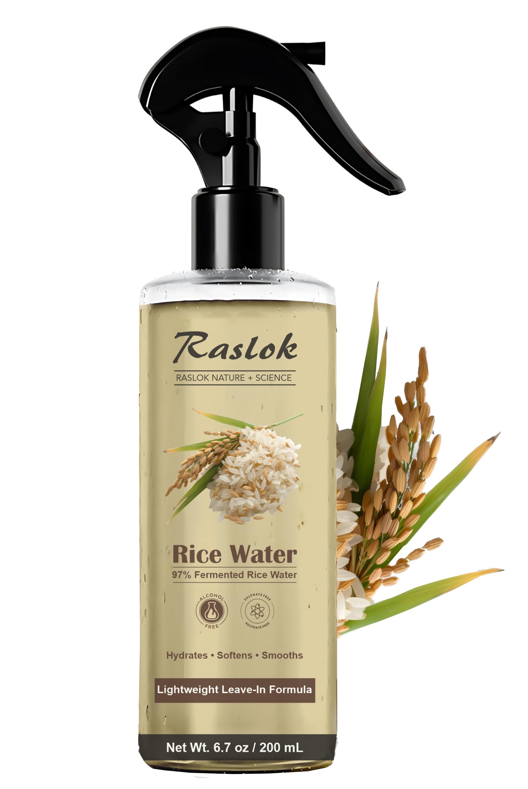 Raslok Rice Water Hair Spray | 97% Fermented Rice Extract | Leave-In Hydrating Mist with Aloe Vera, Biotin & Keratin | For All Hair Types | 200ml 6.7 fl oz