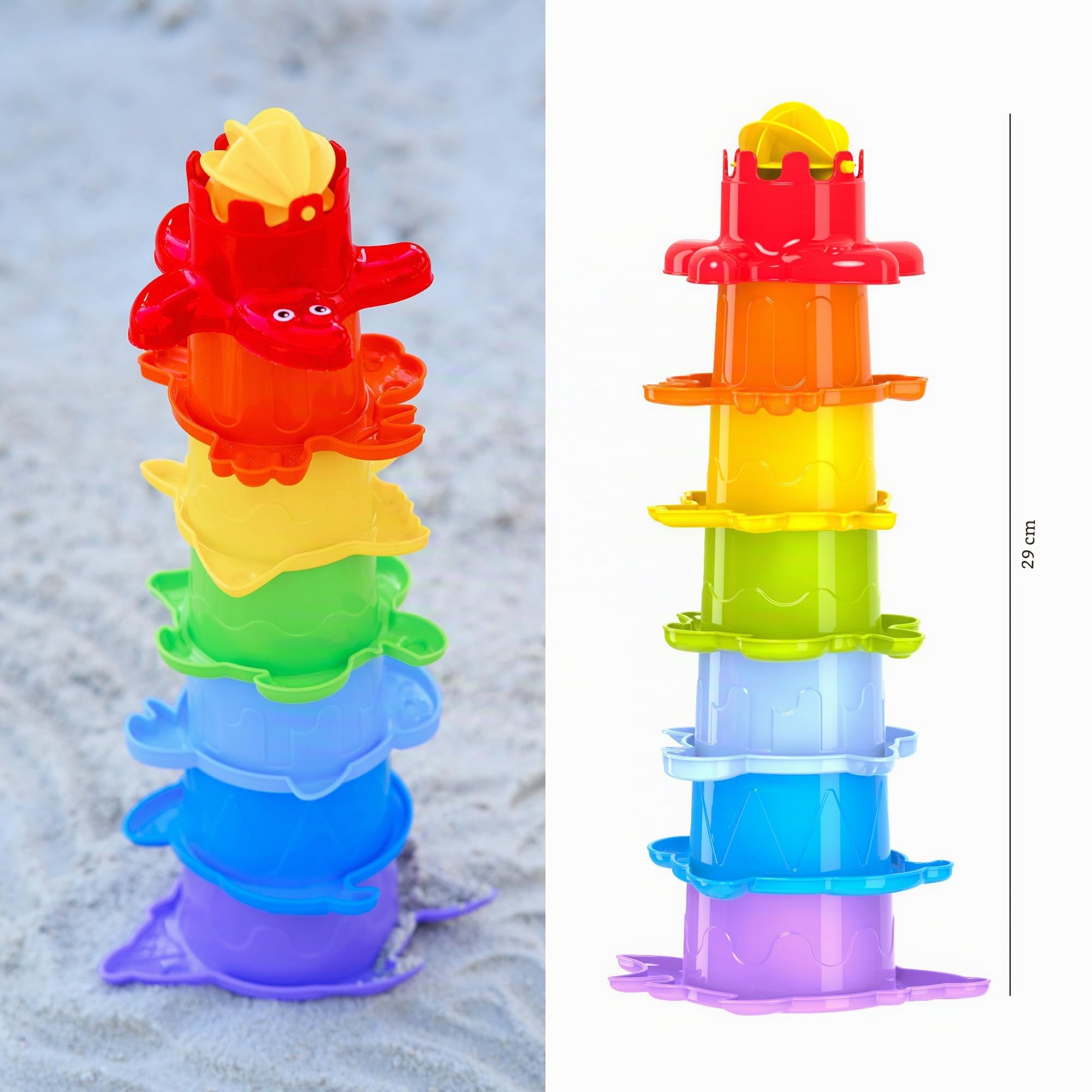 FANCY Tazze Impilabili Bambini Set Bagno 29 cm Torre Impilabile per Ragazzi e Ragazze dai 1 Anno, Giocattoli Montessori Giochi Bagnetto, per la Spiaggia e Piscina, Idea Regalo