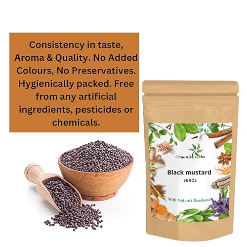 Miniatura 4 de Organic Herbs - Semillas de mostaza negra  Semillas de mostaza negra 100% cruda de la India en bolsa resellable  Semillas de mostaza negra enteras
