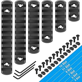 REERON Single Picatinny Rail Section Adapter 6 Pack 3 5 7 9 11 13 Slot Aluminum Picatinny Rails Accessory with 13 T-Nuts & Screws, 3 Allen Wrench - Rounded Corner, Black