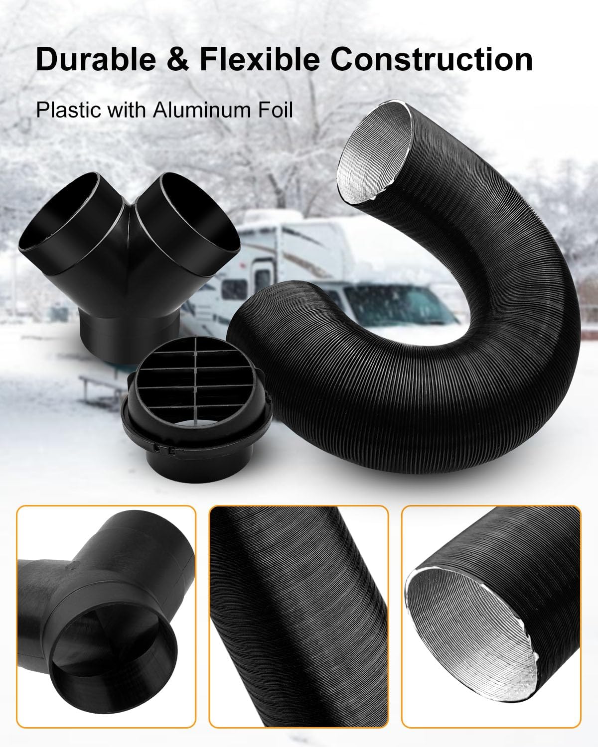 75mm/3inch Diesel Heater Exhaust Pipe Kit Fit For Webasto Diesel Heater, Car Parking Heater Air Vent Y Branch Warm Air Outlet and Hose Clips